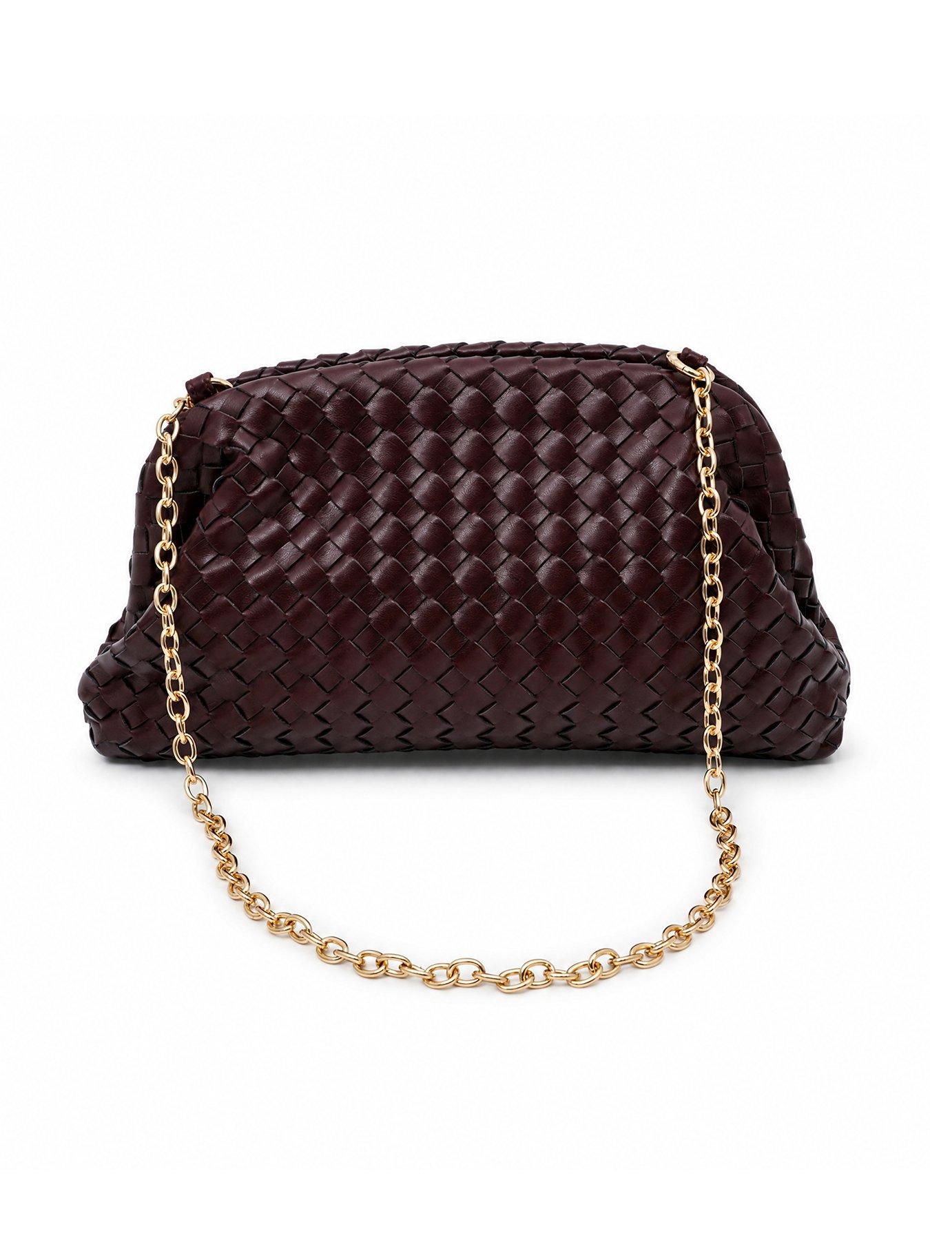 Image 1 of 4 of Glamorous Woven Pillow Clutch Bag with Chain Shoulder Strap - Red