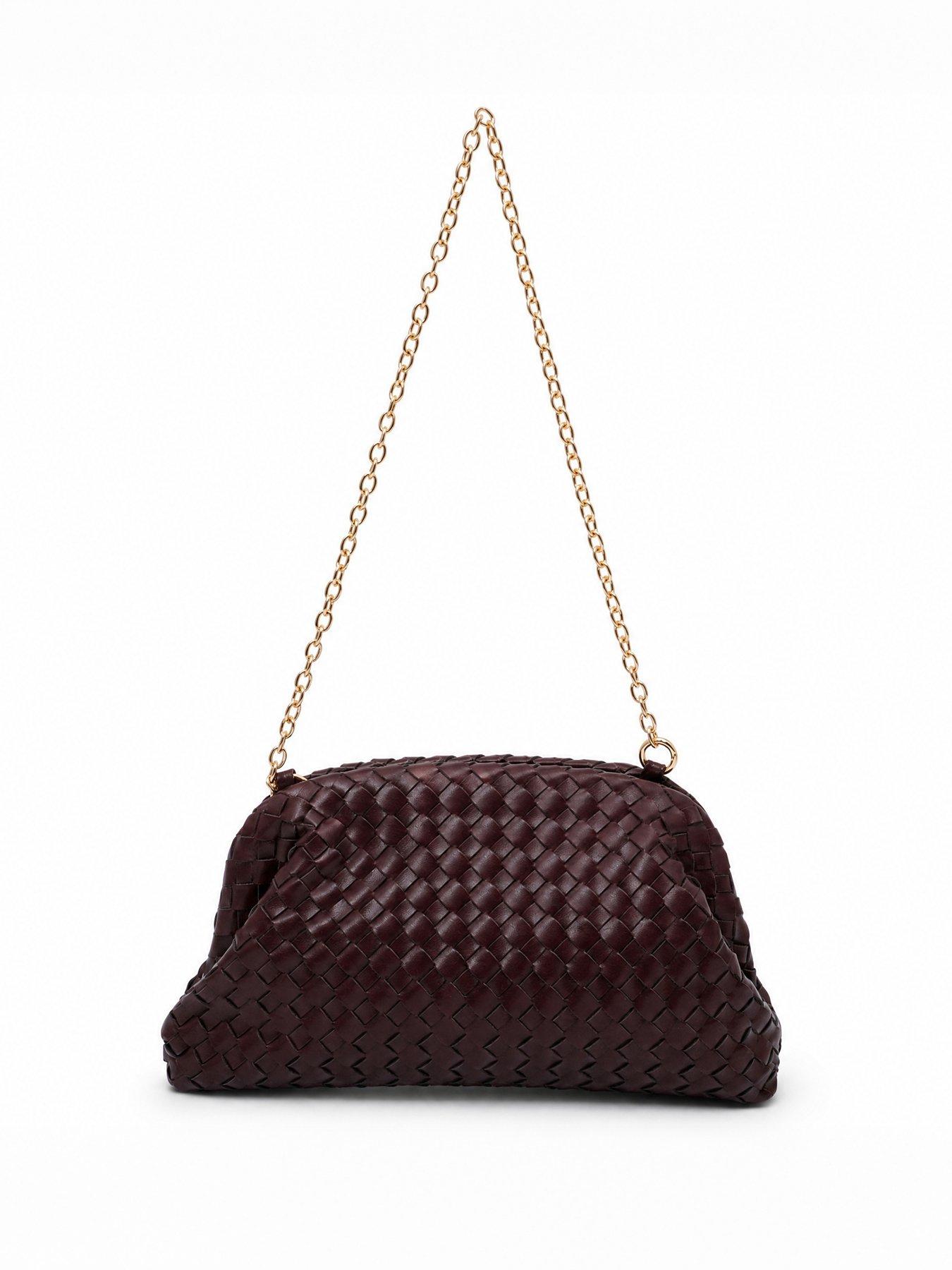 Image 2 of 4 of Glamorous Woven Pillow Clutch Bag with Chain Shoulder Strap - Red