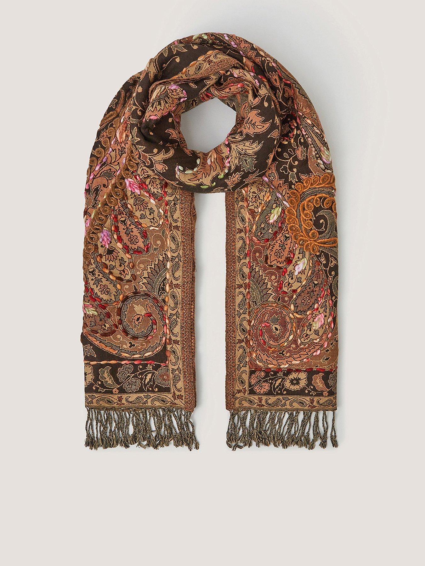 Image 1 of 2 of Monsoon Ingrid Paisley Print Fringed Scarf - Brown