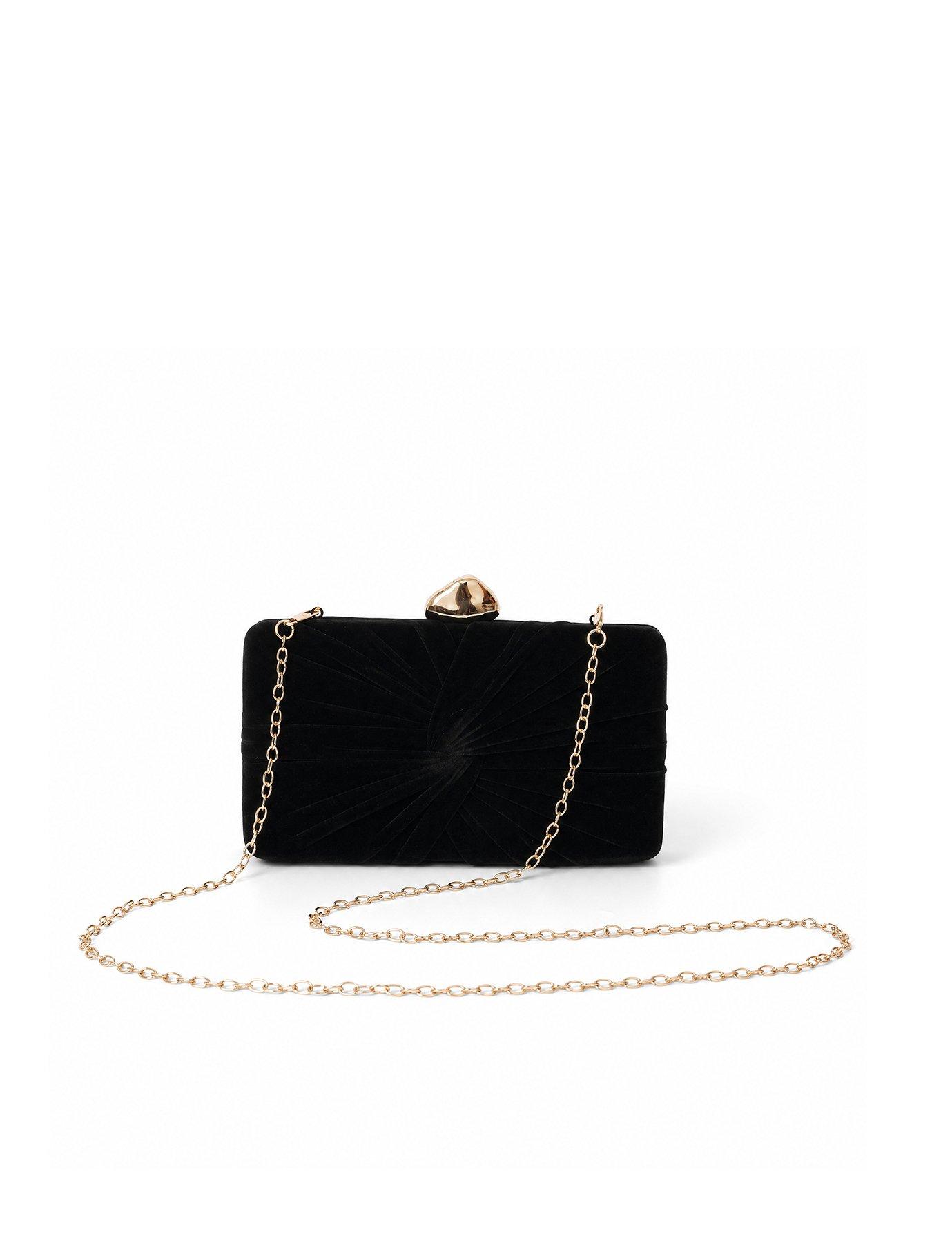 Image 1 of 5 of Glamorous Velvet Clutch Bag with Chain Shoulder Strap - Black