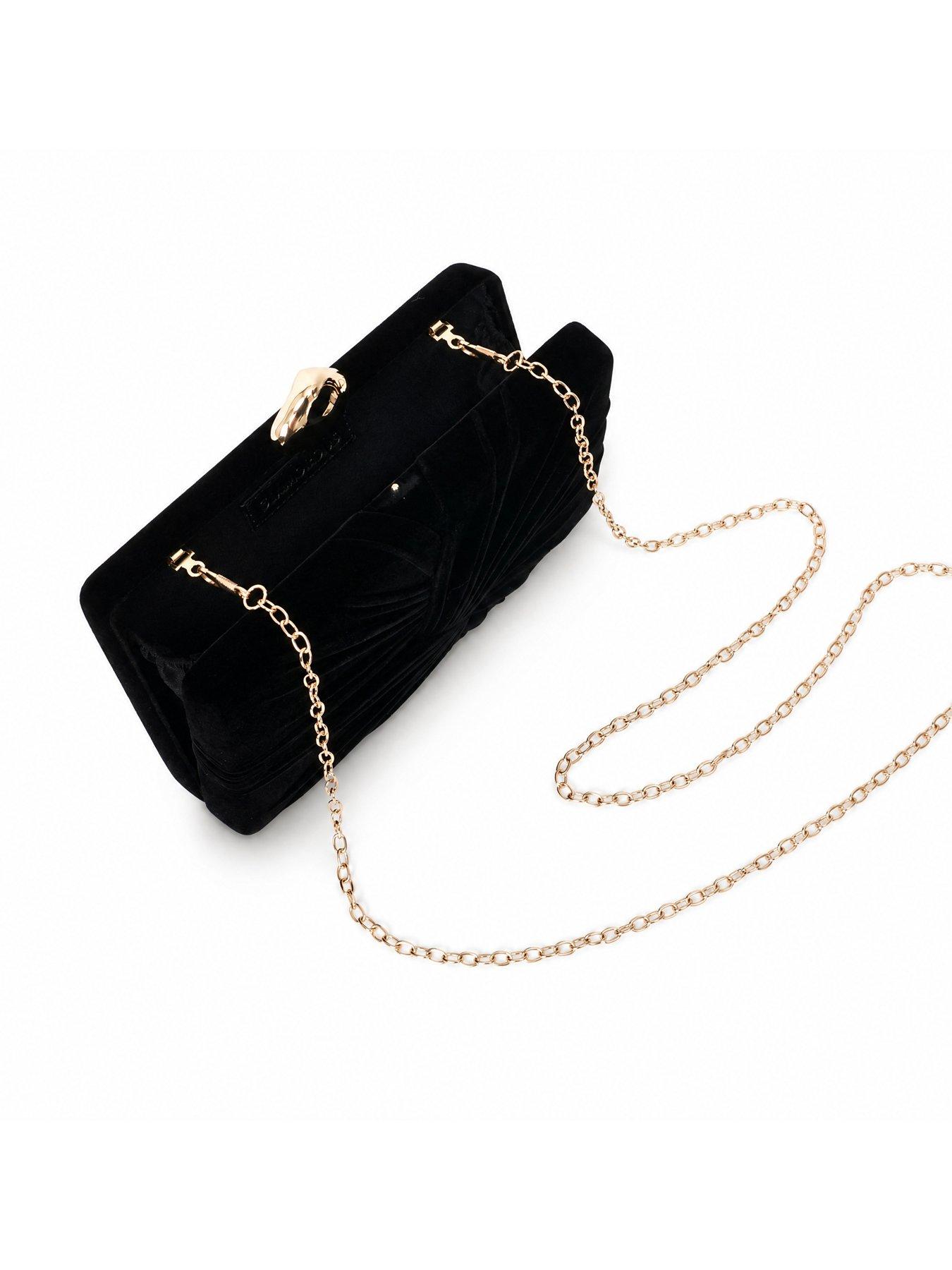 Image 5 of 5 of Glamorous Velvet Clutch Bag with Chain Shoulder Strap - Black