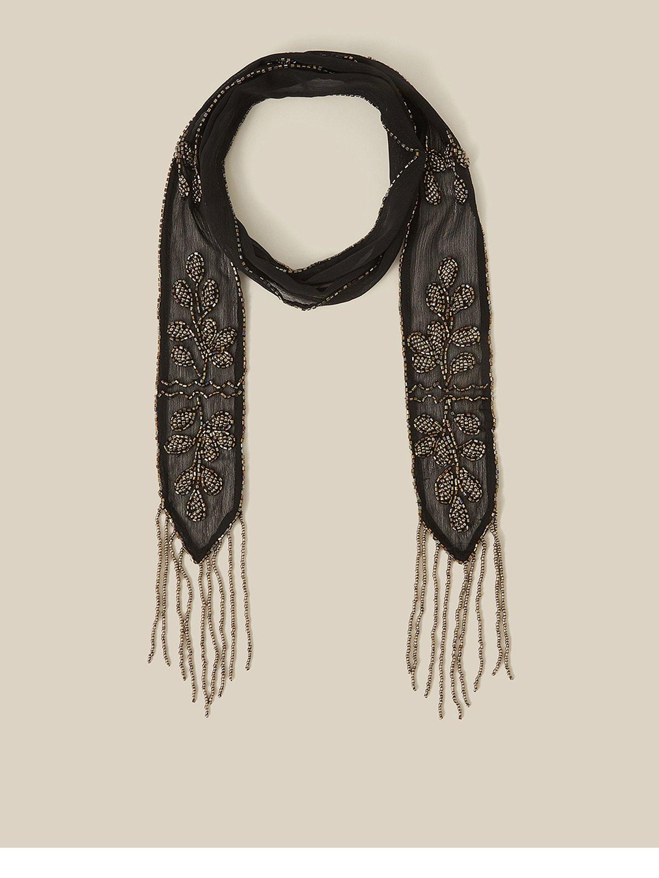 Image 1 of 2 of Monsoon Rosa Embroidered Skinny Scarf - Black