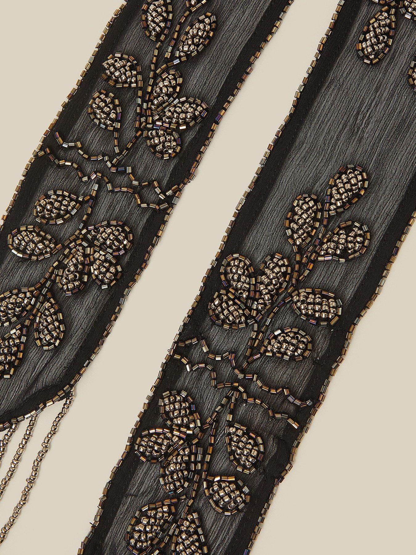 Image 2 of 2 of Monsoon Rosa Embroidered Skinny Scarf - Black