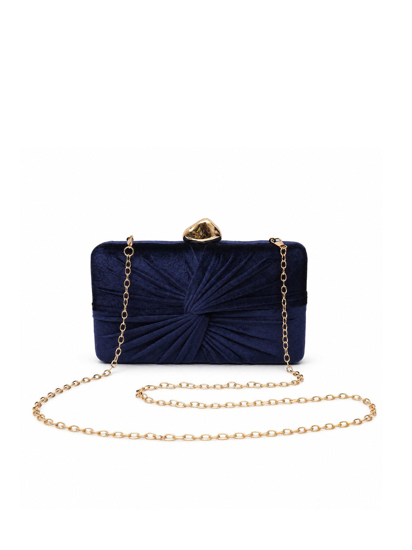 Image 1 of 5 of Glamorous Velvet Clutch Bag with Ruched Detail - Blue