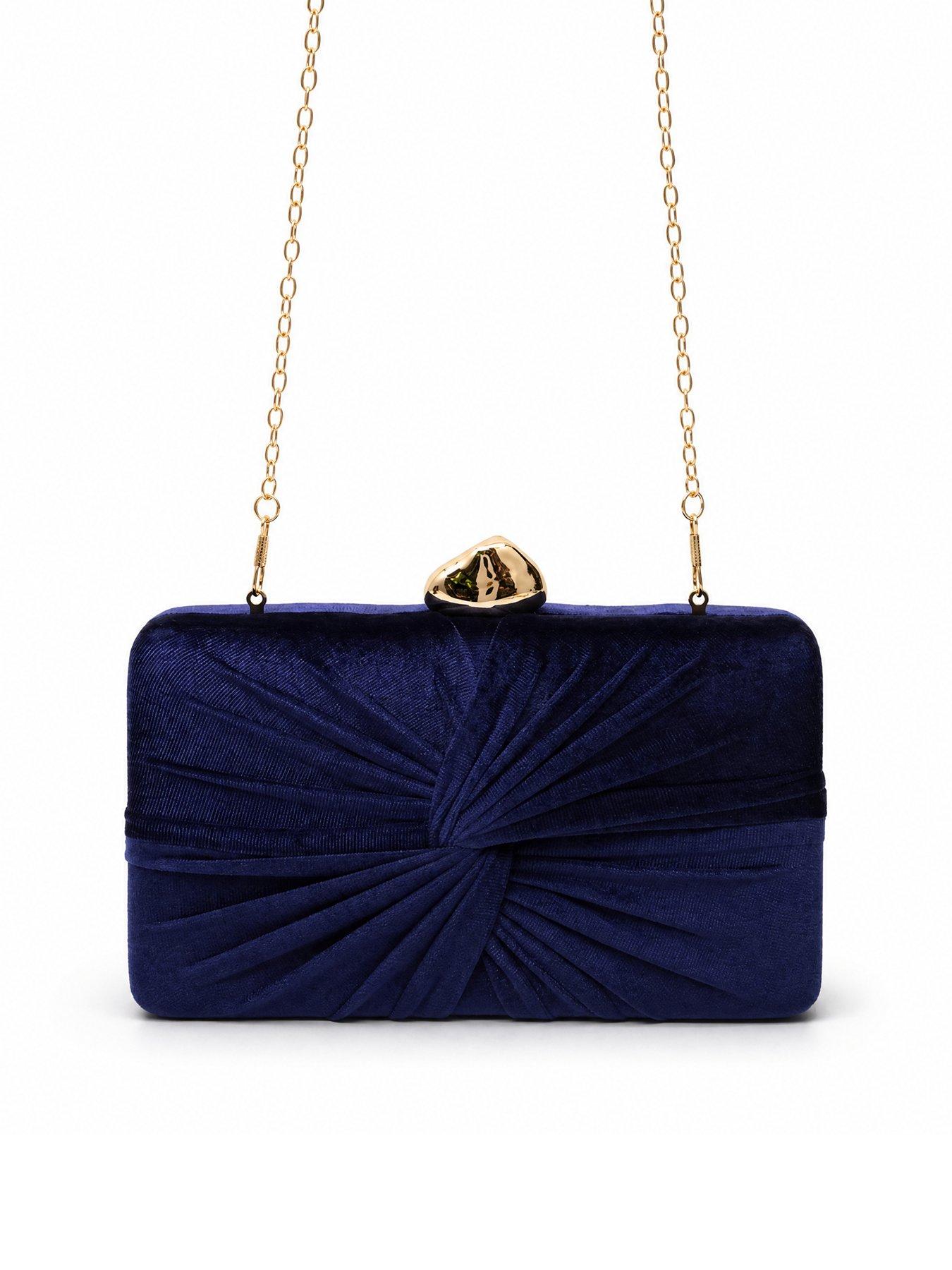 Image 2 of 5 of Glamorous Velvet Clutch Bag with Ruched Detail - Blue