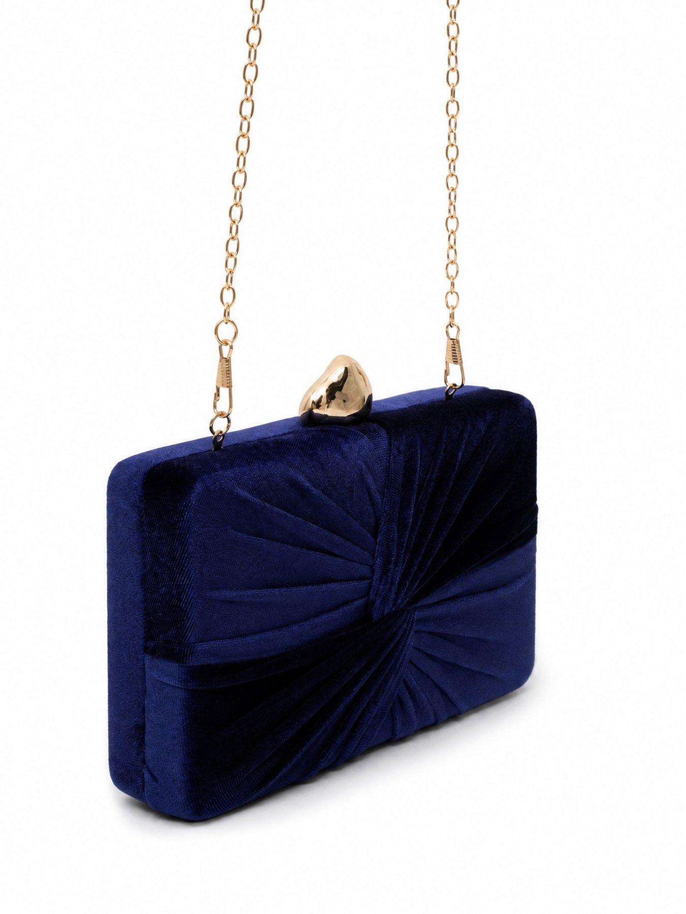 Image 4 of 5 of Glamorous Velvet Clutch Bag with Ruched Detail - Blue