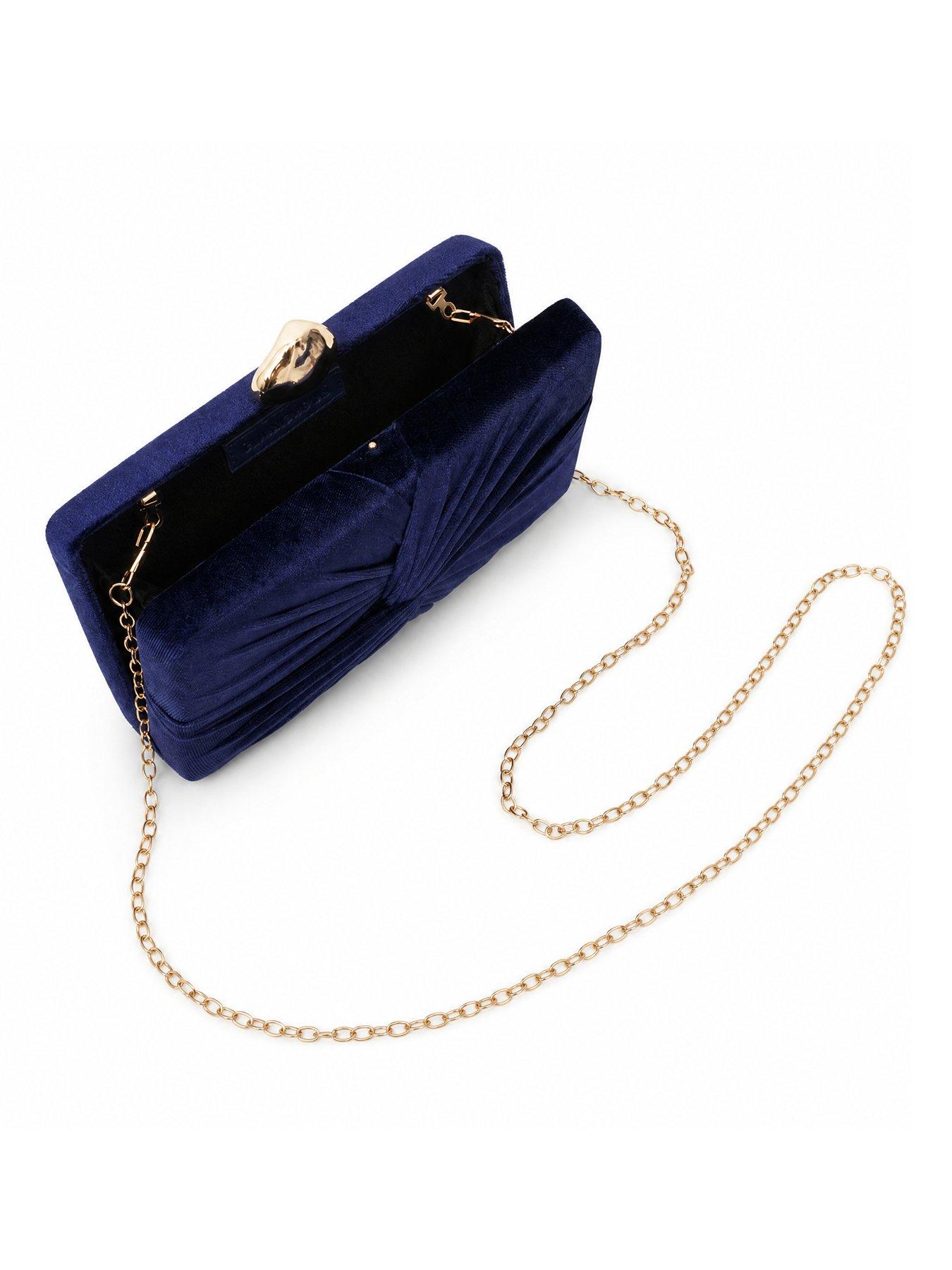 Image 5 of 5 of Glamorous Velvet Clutch Bag with Ruched Detail - Blue