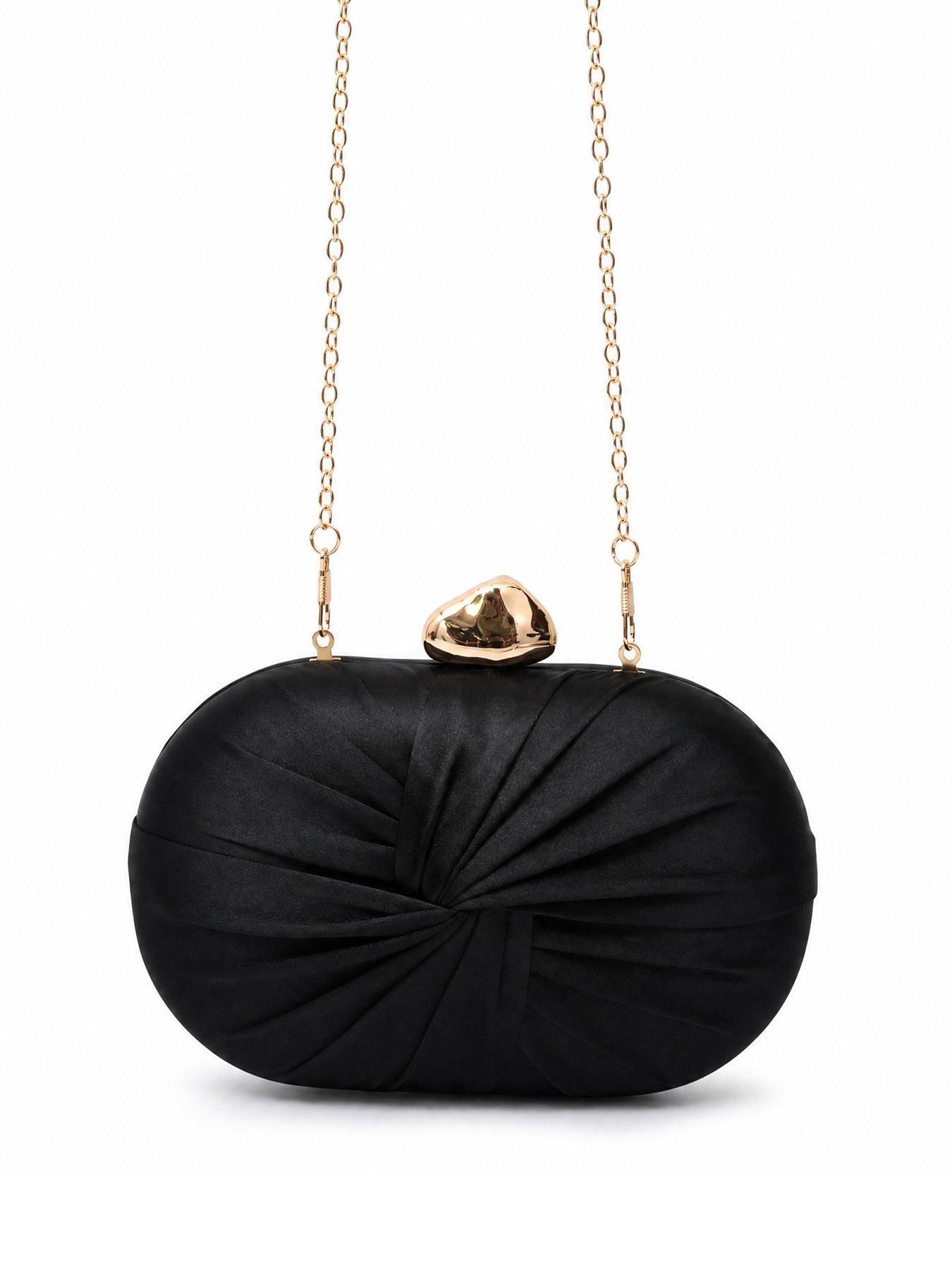 Image 2 of 5 of Glamorous Satin Clutch Bag with Ruched Detail and Chain Shoulder Strap - Black