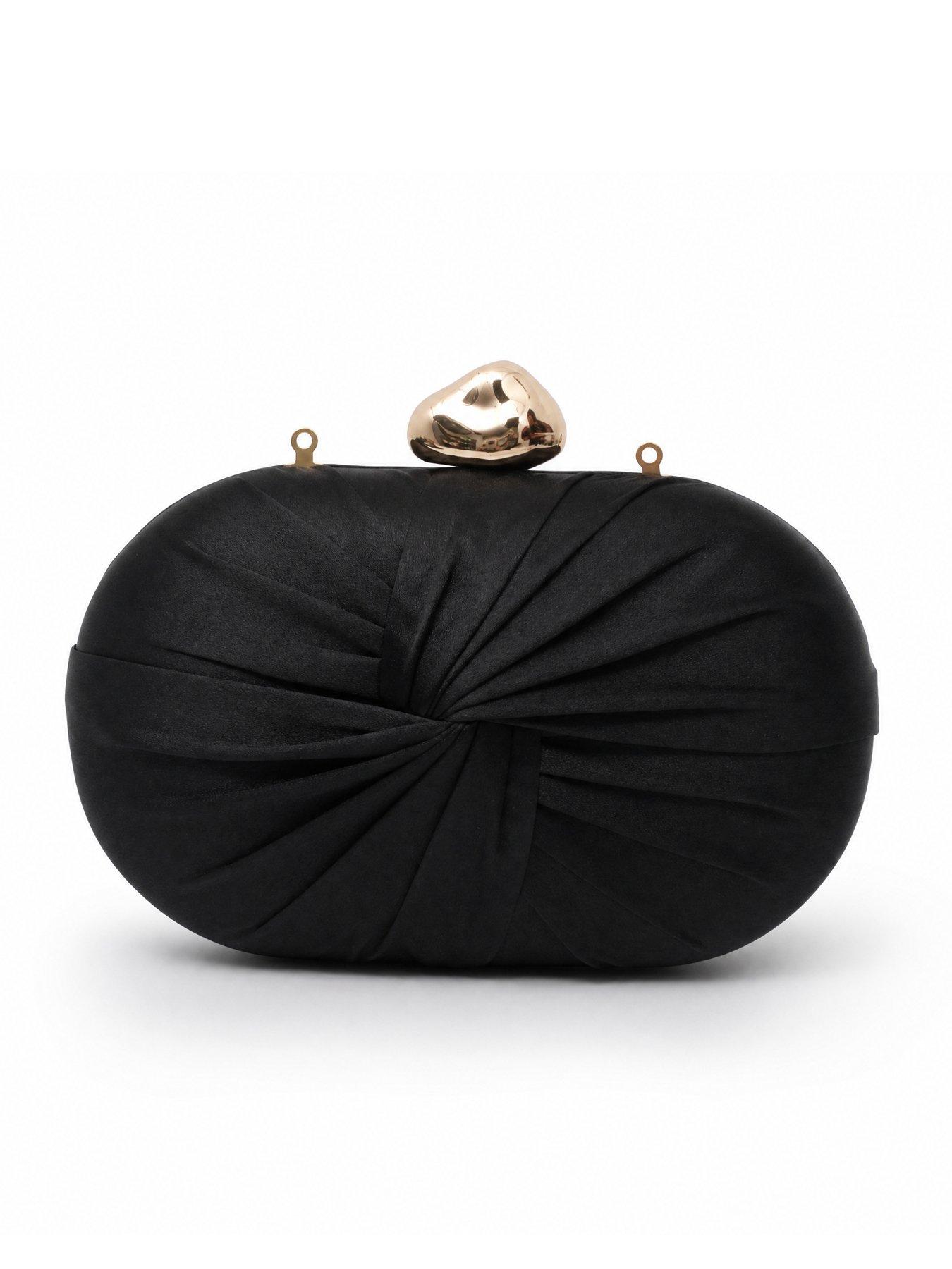 Image 3 of 5 of Glamorous Satin Clutch Bag with Ruched Detail and Chain Shoulder Strap - Black