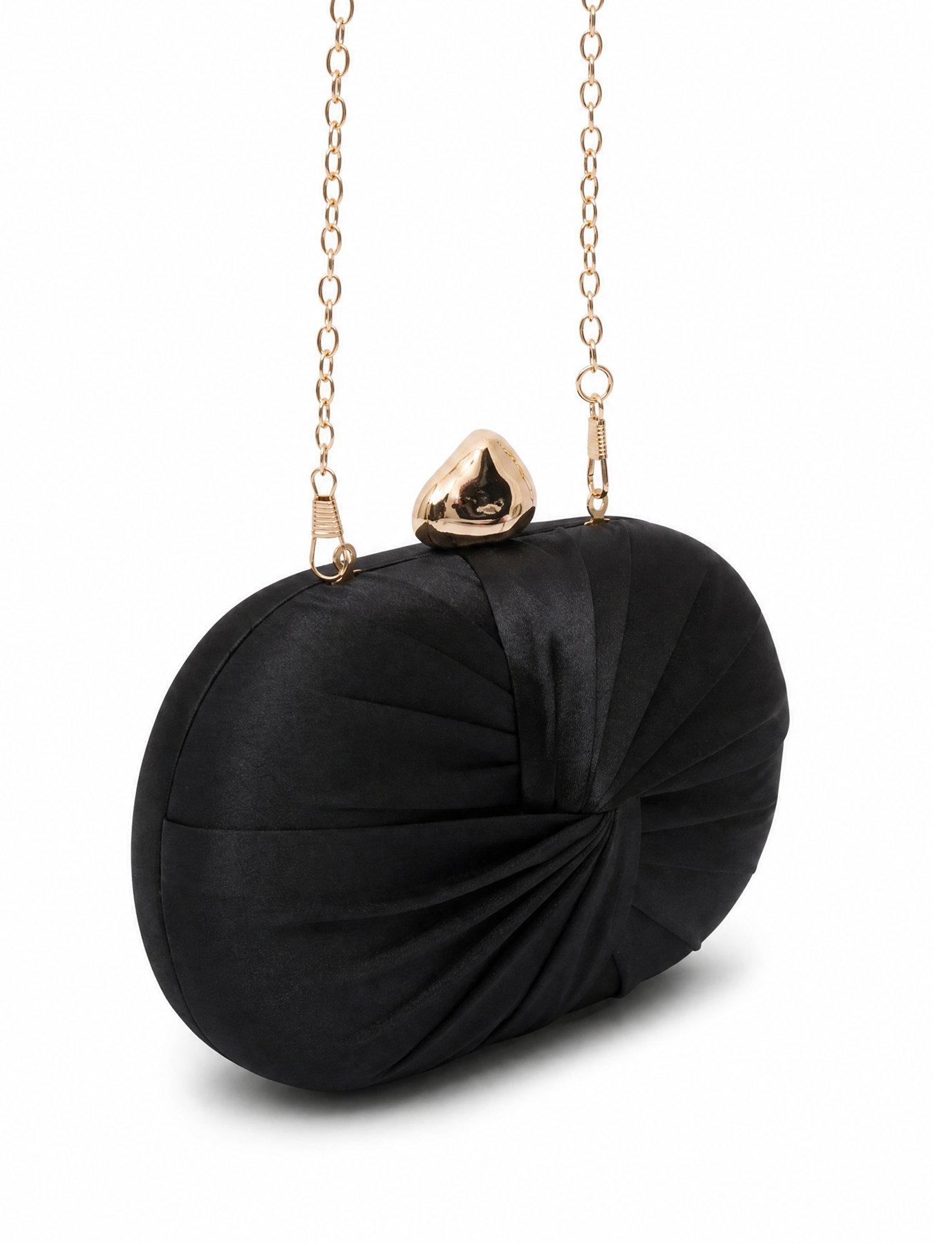 Image 4 of 5 of Glamorous Satin Clutch Bag with Ruched Detail and Chain Shoulder Strap - Black