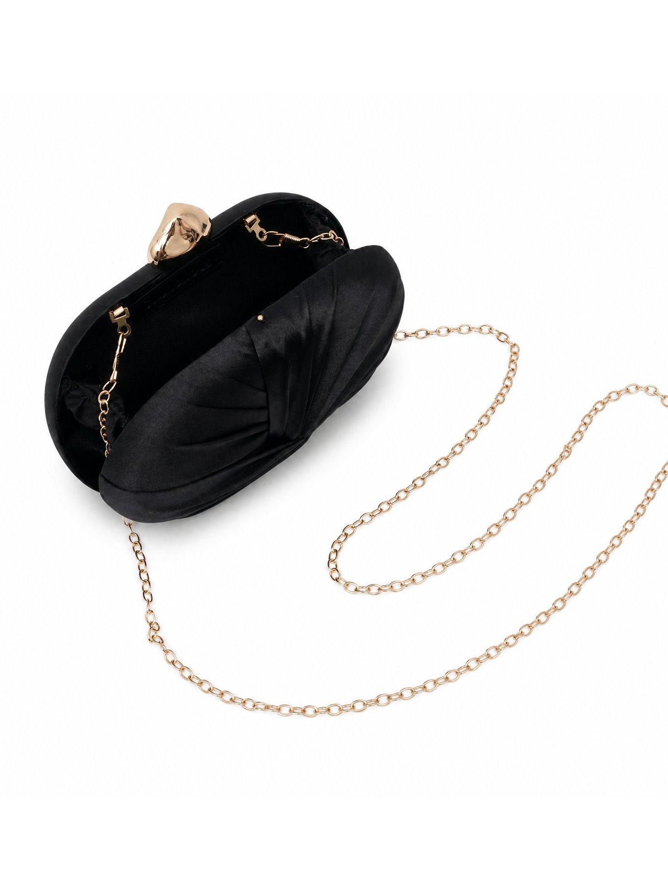 Image 5 of 5 of Glamorous Satin Clutch Bag with Ruched Detail and Chain Shoulder Strap - Black