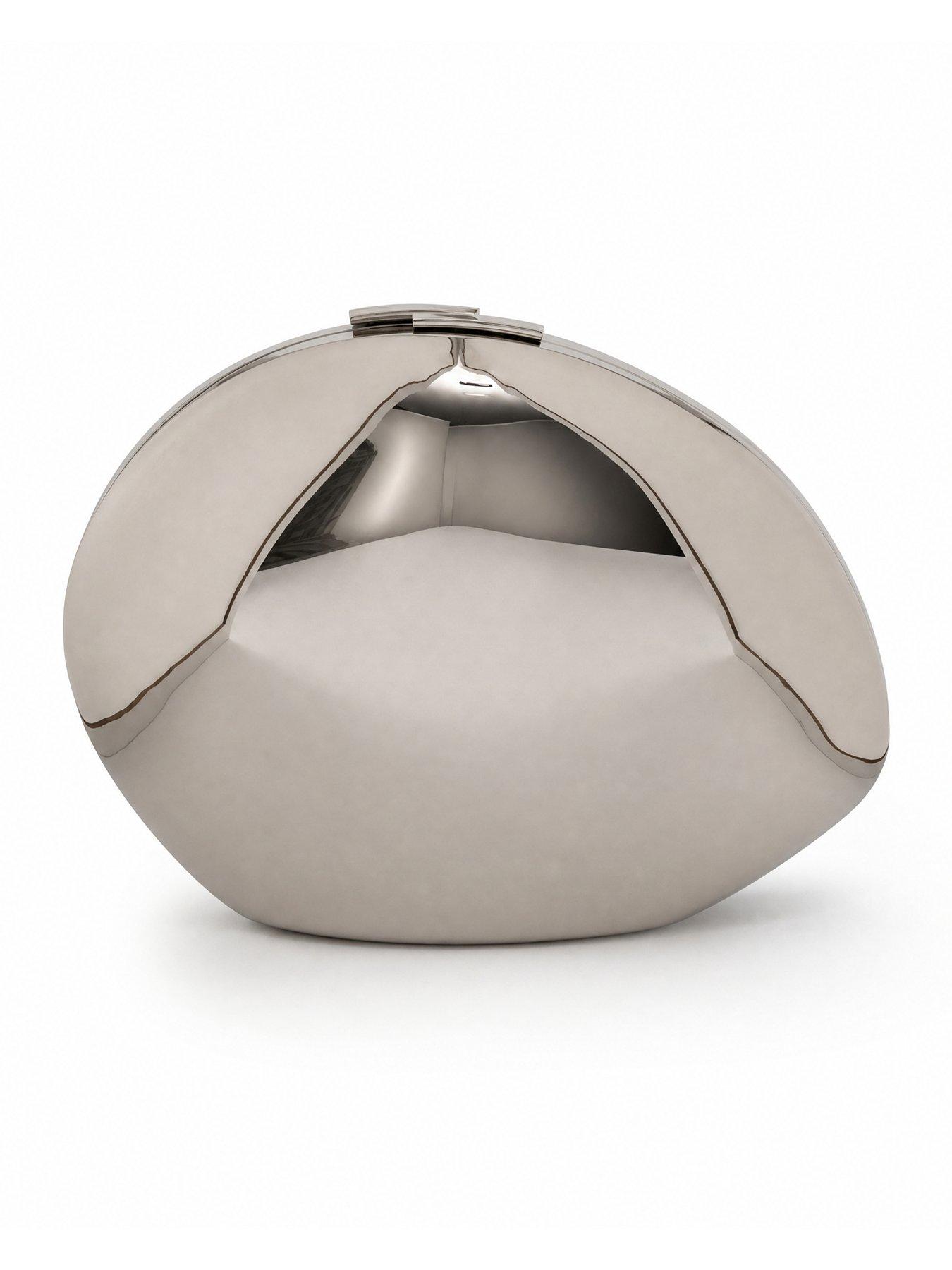 Image 3 of 4 of Glamorous Hard Shell Metallic Clutch Bag with Chain Shoulder Strap - Silver