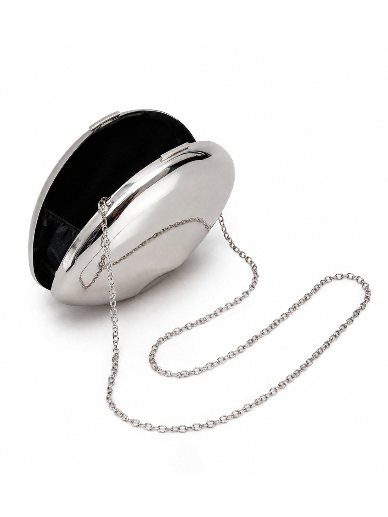 Image 4 of 4 of Glamorous Hard Shell Metallic Clutch Bag with Chain Shoulder Strap - Silver