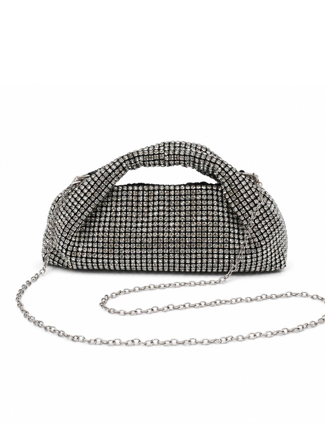 Image 1 of 5 of Glamorous Diamant&eacute; Embellished Grab Bag - Silver