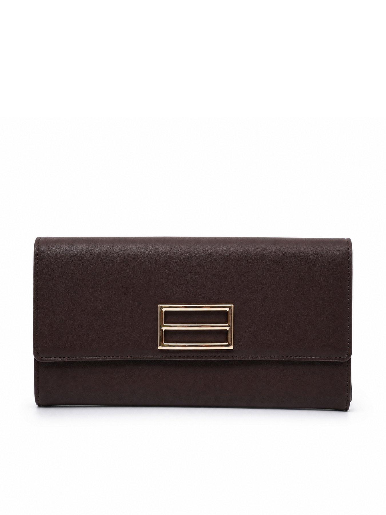 Image 1 of 5 of Glamorous Classic Fold Over Clutch Bag - Brown