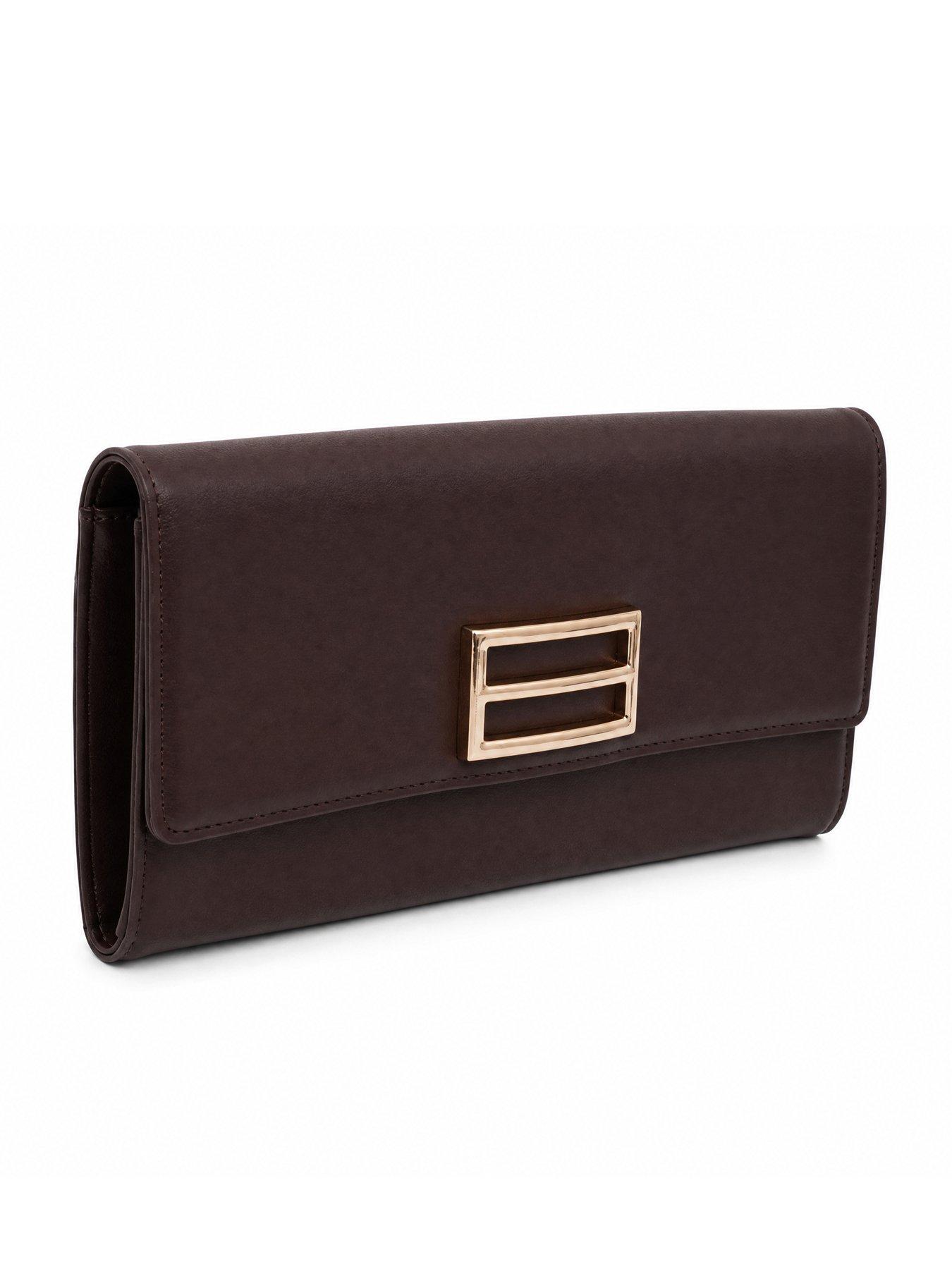 Image 2 of 5 of Glamorous Classic Fold Over Clutch Bag - Brown