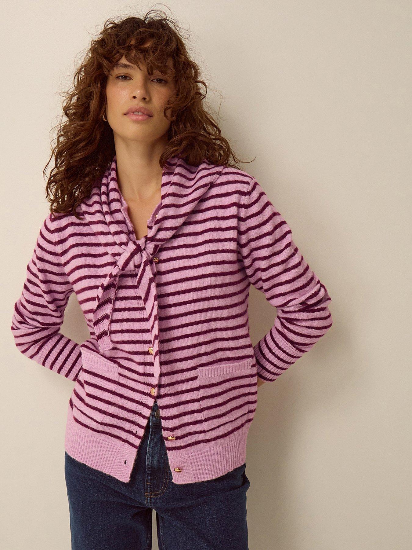 Monsoon Shola Stripe Cardigan  &  Scarf - Pink