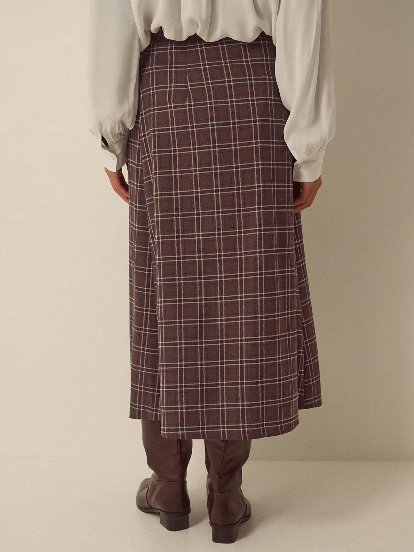 Image 3 of 6 of Monsoon Womens Gracie Check Pleated Buckle Waist Skirt - Brown