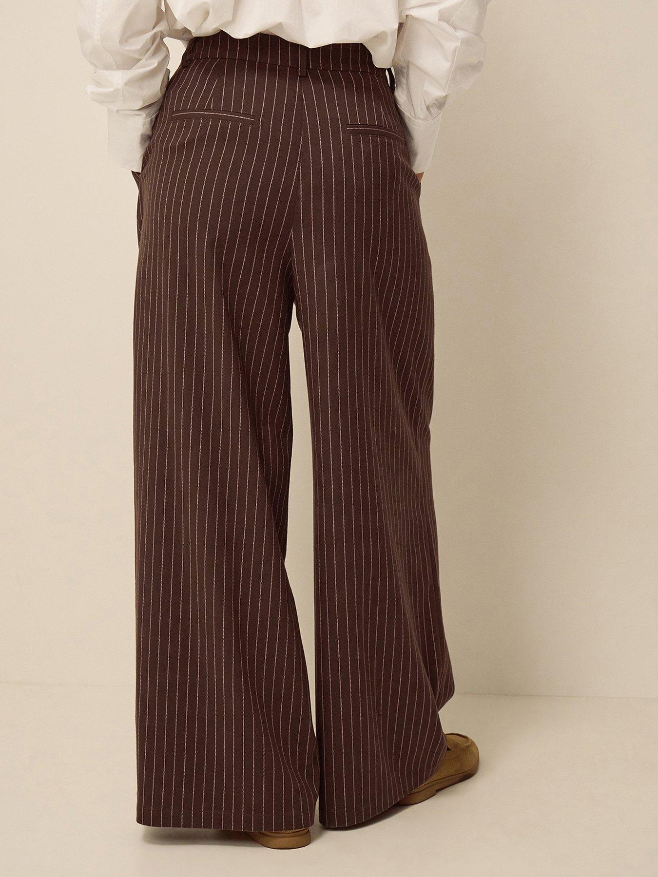 Image 2 of 5 of Monsoon Jen Pinstripe Wide Leg Trousers - Brown