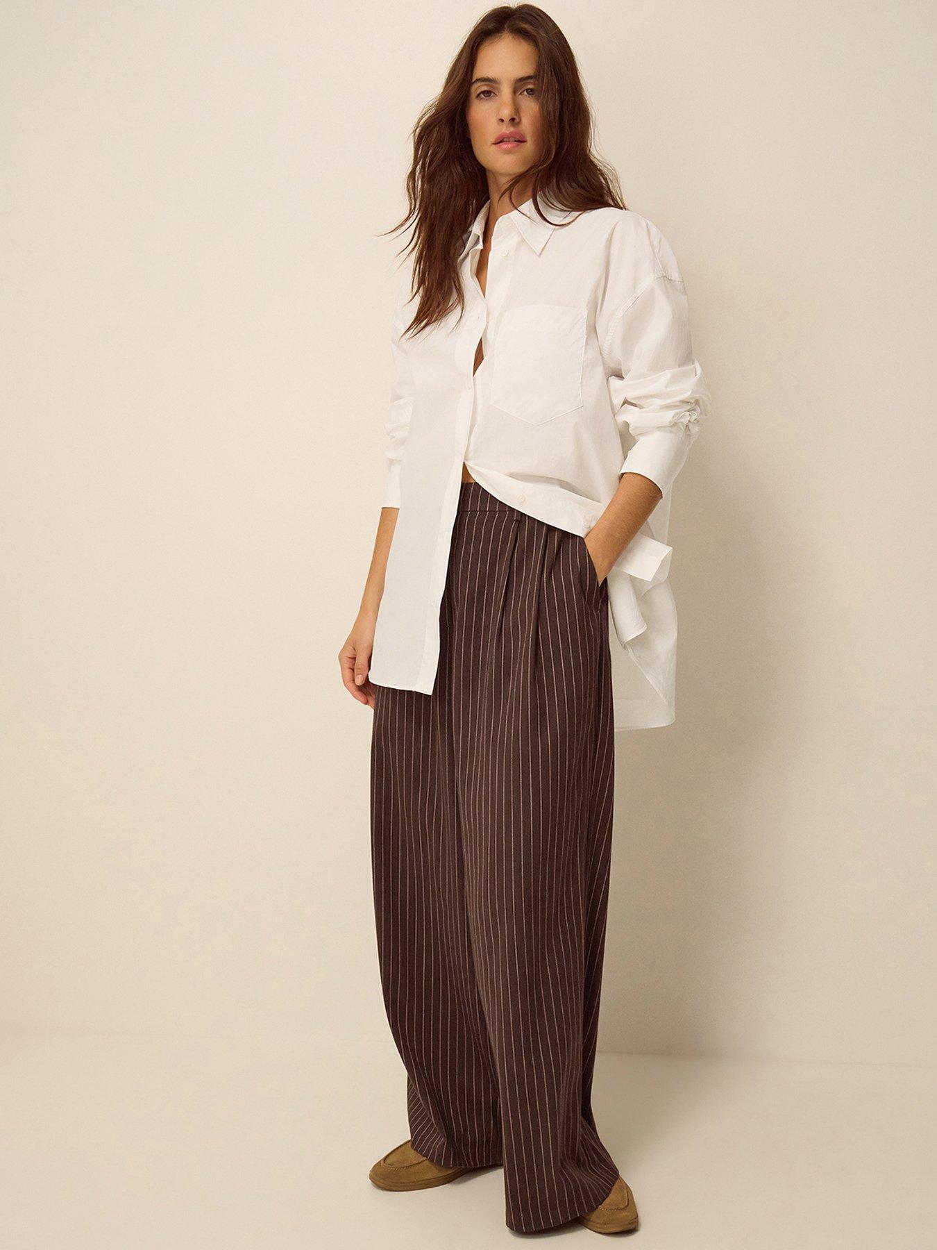 Image 3 of 5 of Monsoon Jen Pinstripe Wide Leg Trousers - Brown