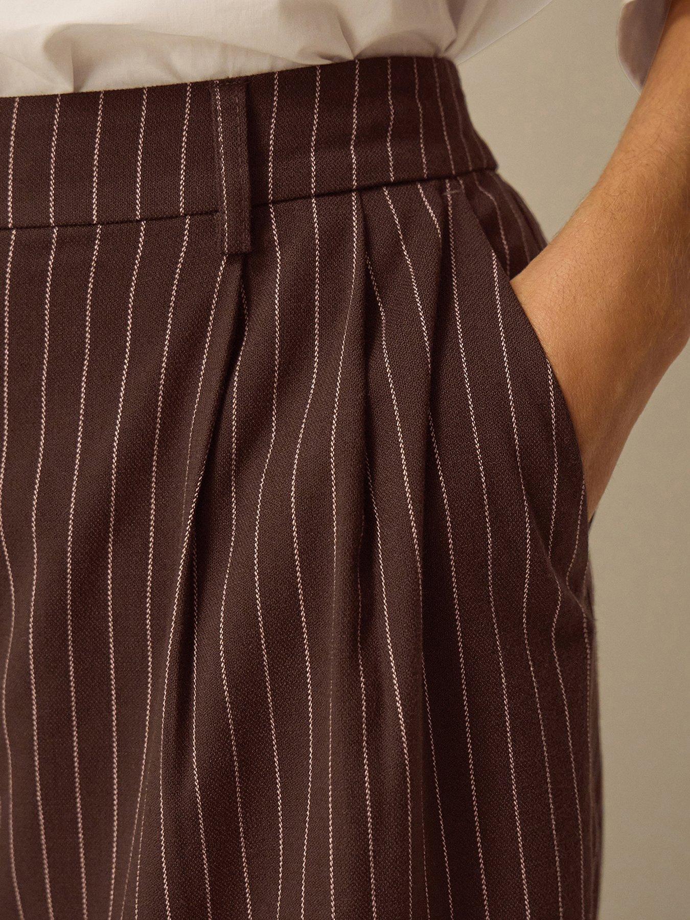 Image 4 of 5 of Monsoon Jen Pinstripe Wide Leg Trousers - Brown