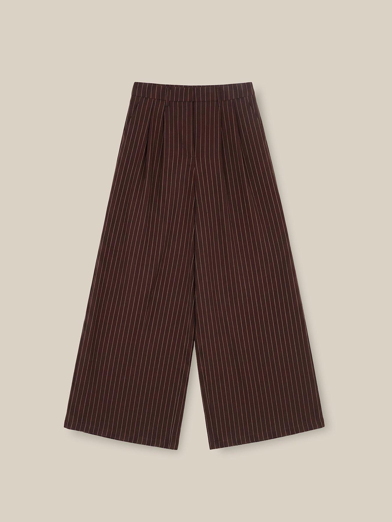 Image 5 of 5 of Monsoon Jen Pinstripe Wide Leg Trousers - Brown