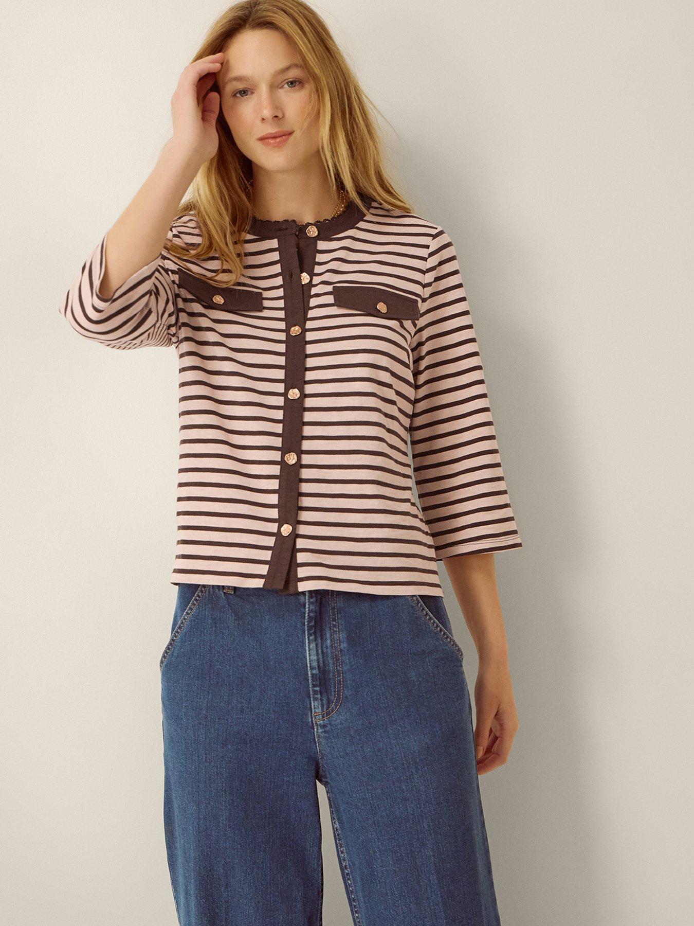 Image 1 of 4 of Monsoon Shania Stripe Jersey Top - Pink
