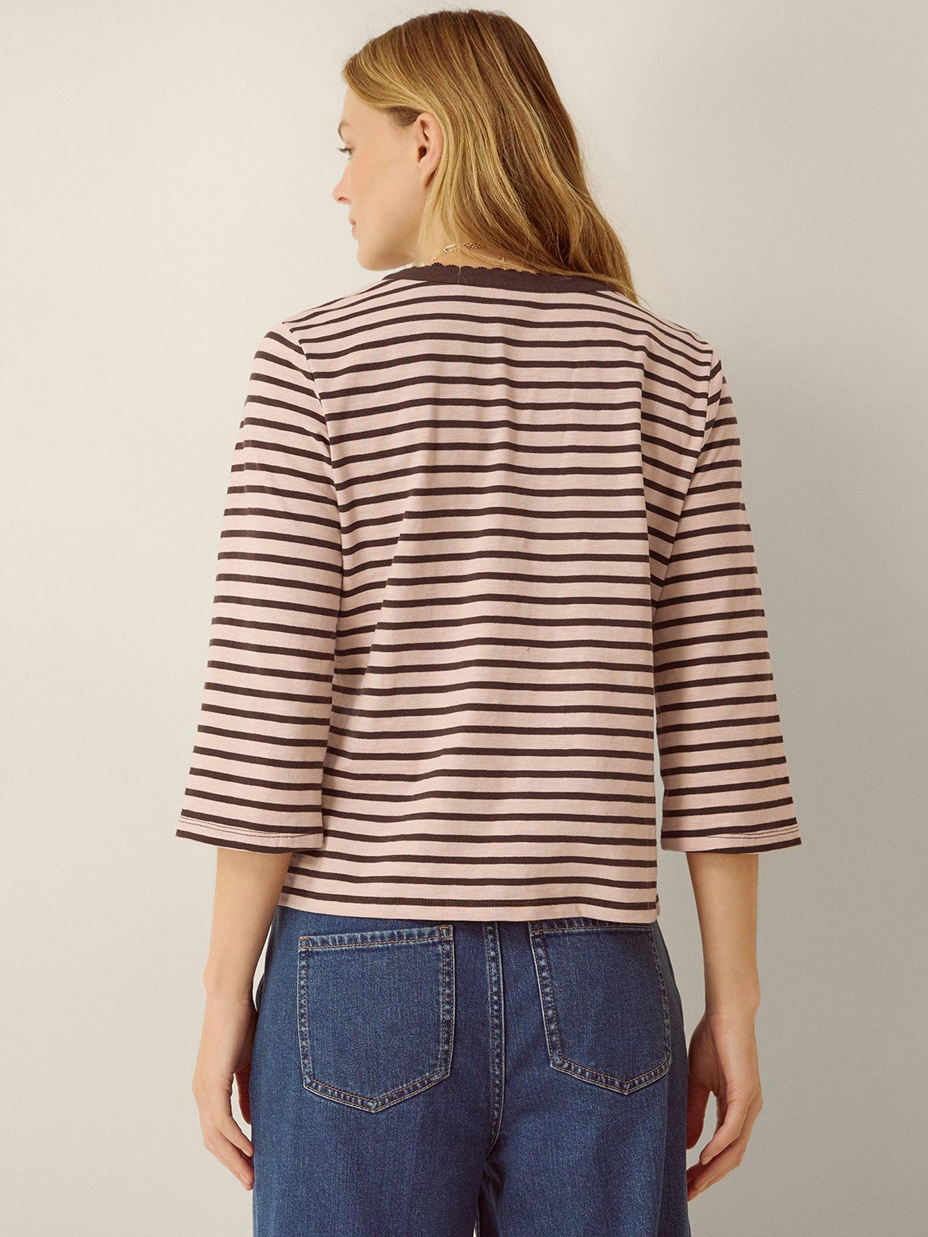 Image 2 of 4 of Monsoon Shania Stripe Jersey Top - Pink