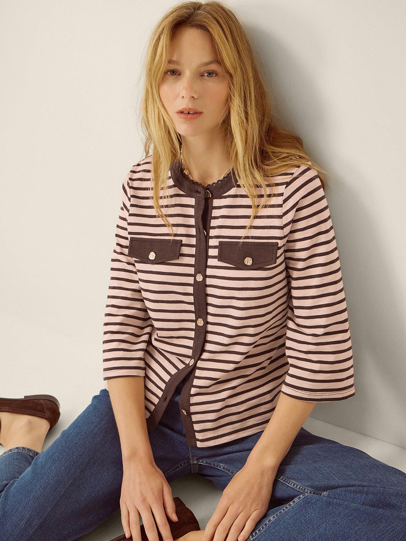 Image 3 of 4 of Monsoon Shania Stripe Jersey Top - Pink