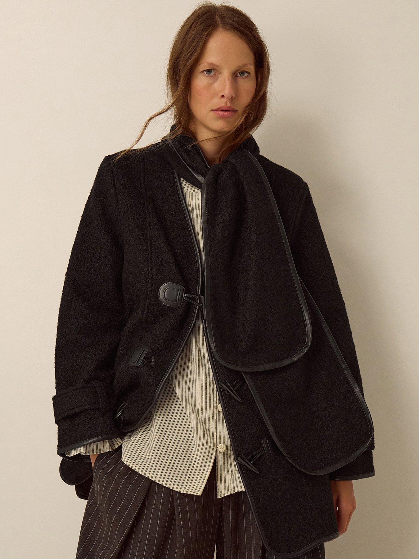 Image 1 of 4 of Monsoon Mae Boucle Scarf &amp; Coat - Black