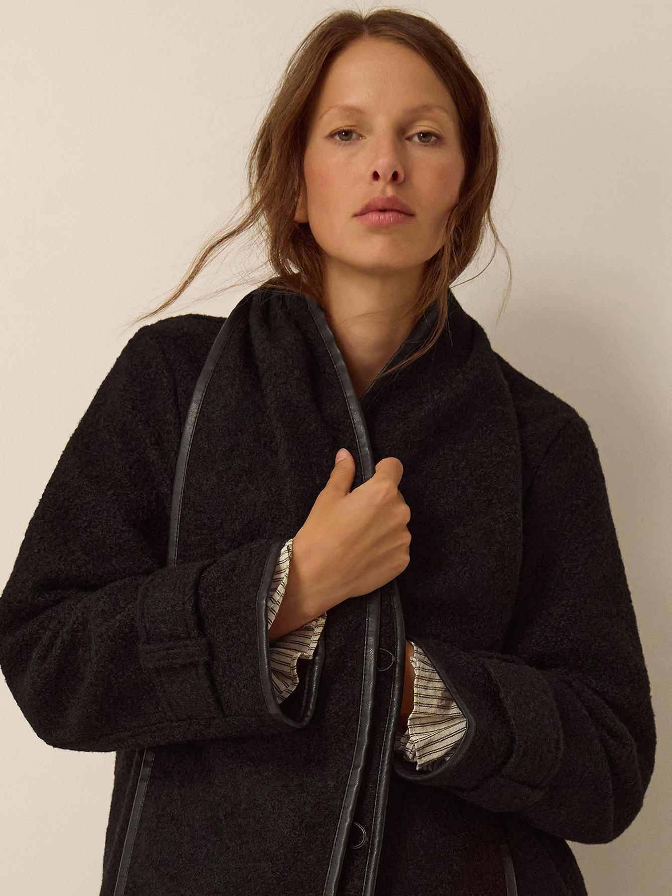 Image 4 of 4 of Monsoon Mae Boucle Scarf &amp; Coat - Black