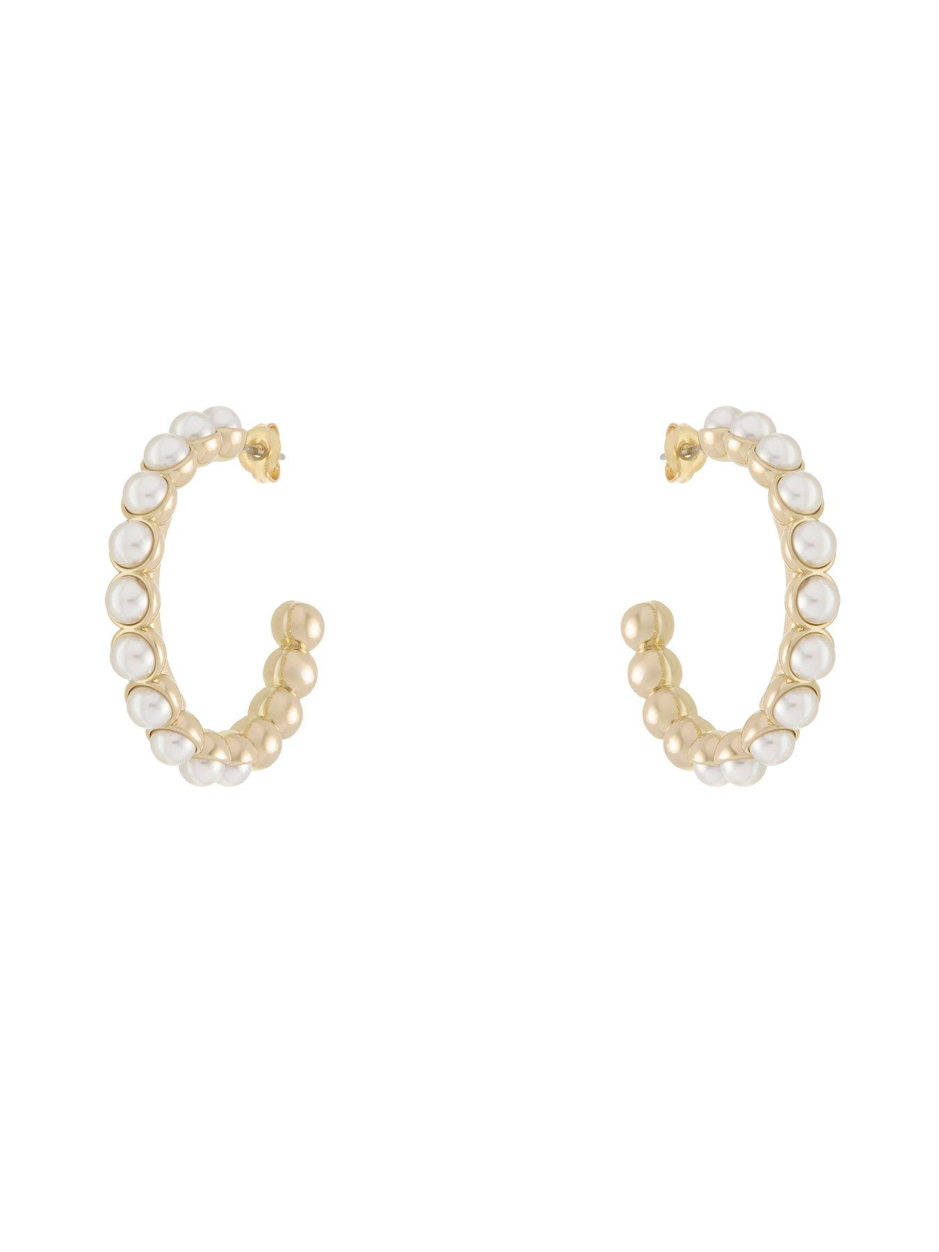 Image 2 of 7 of Karen Millen Logo Pearl Hoop Earrings