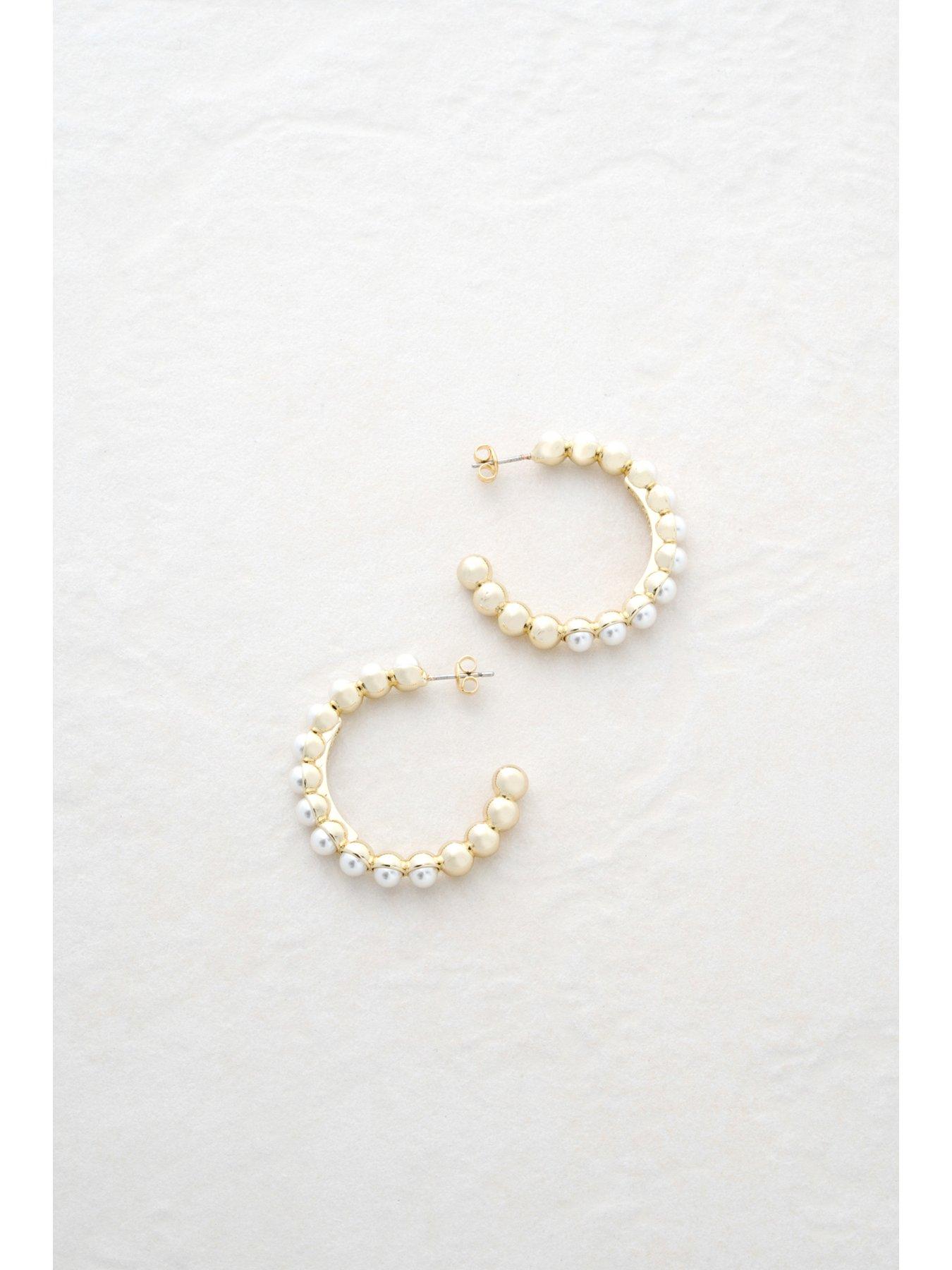 Image 3 of 7 of Karen Millen Logo Pearl Hoop Earrings