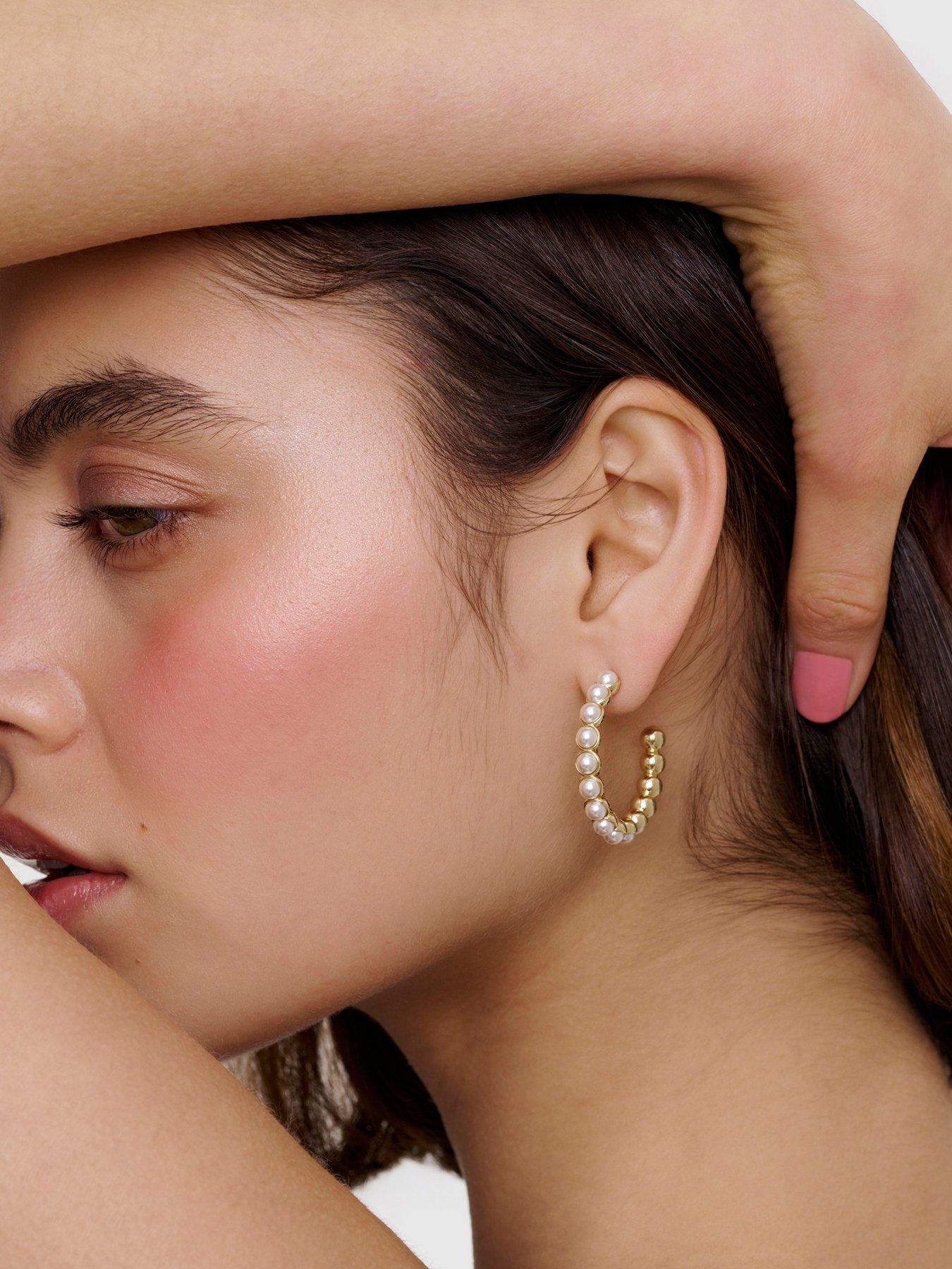 Image 4 of 7 of Karen Millen Logo Pearl Hoop Earrings