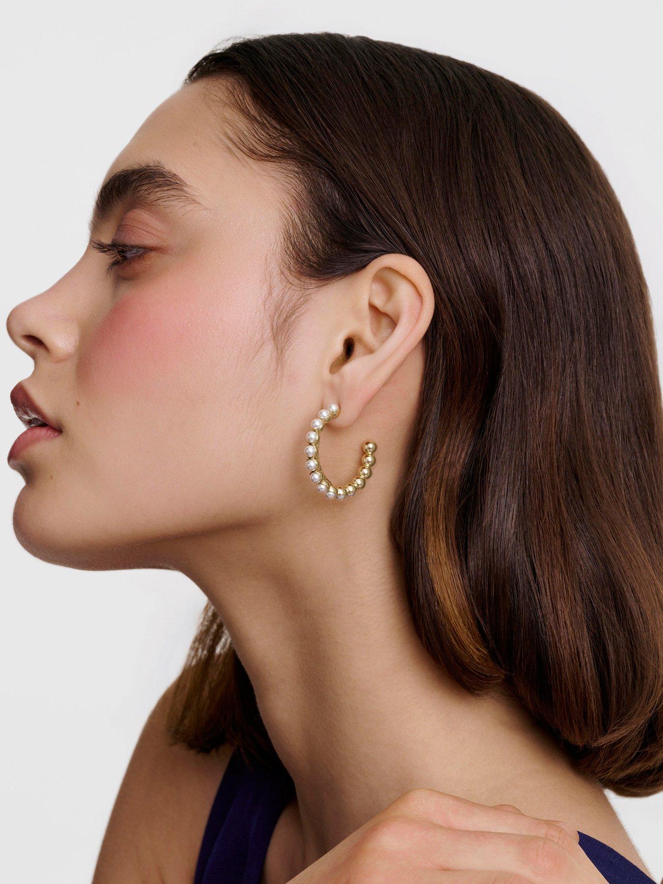 Image 5 of 7 of Karen Millen Logo Pearl Hoop Earrings