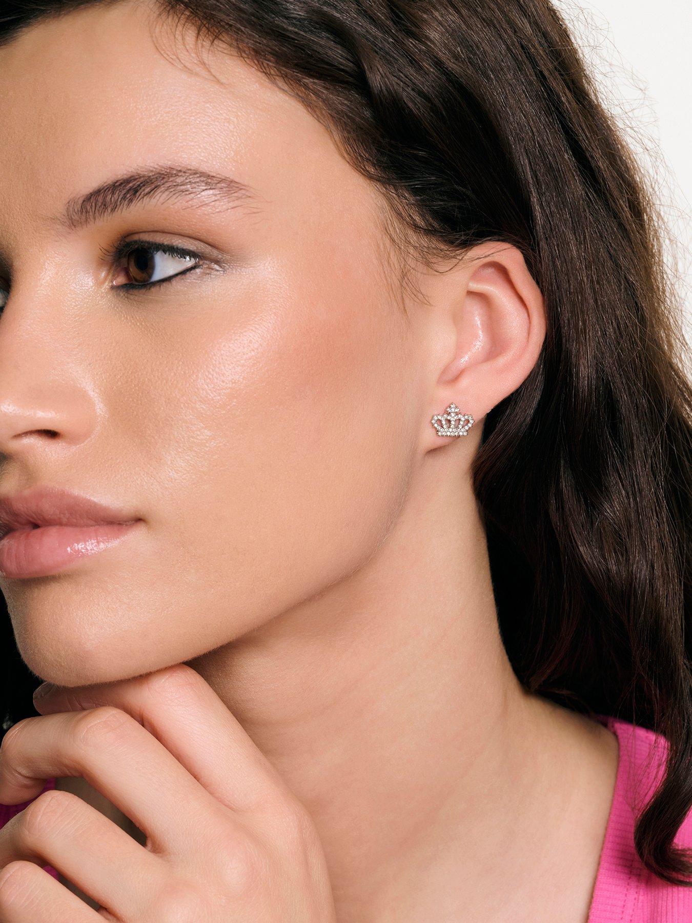 Image 1 of 6 of Juicy Couture Crystal Motif Crown Stud Earrings