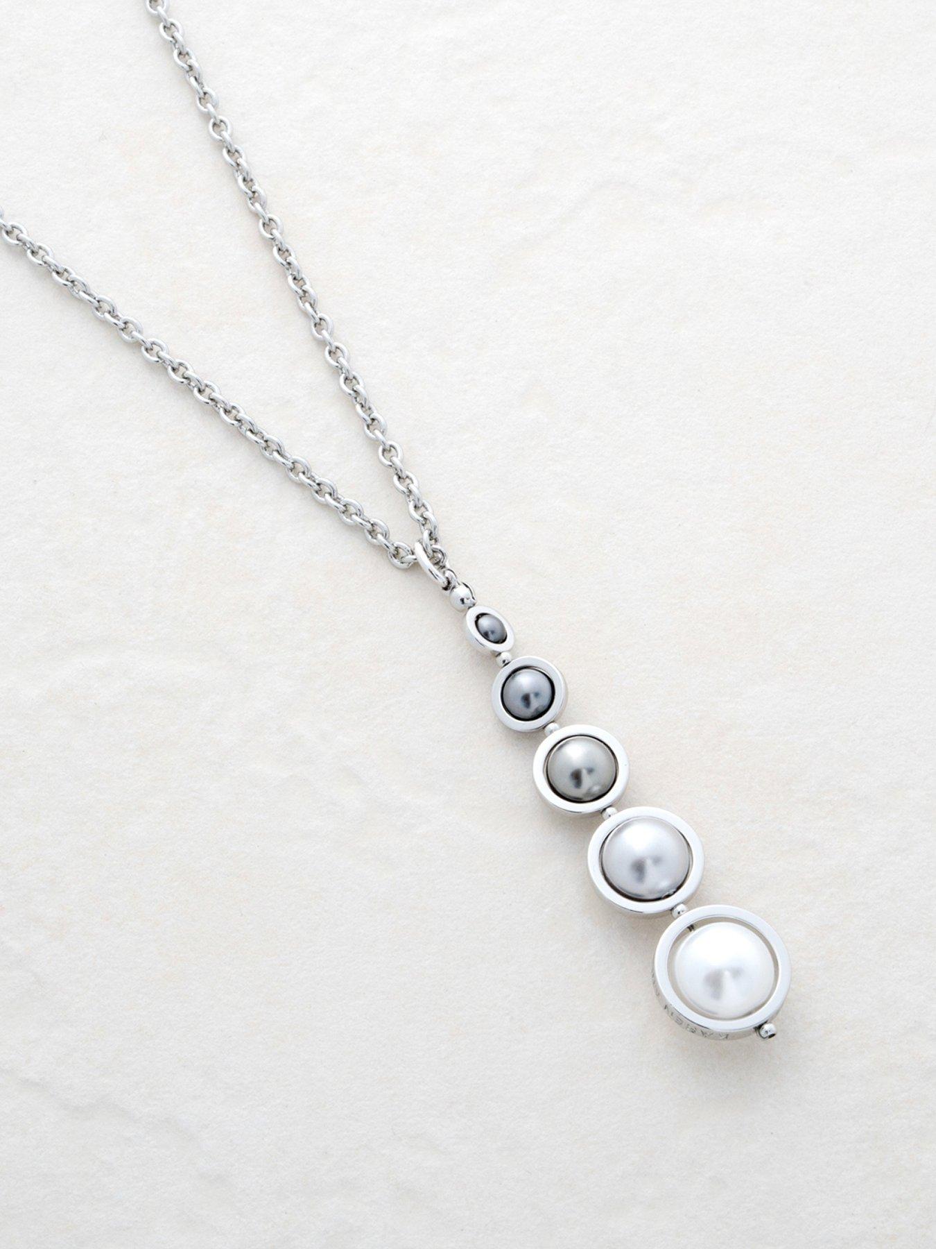 Image 1 of 8 of Karen Millen Logo Pearl Pendant Necklace