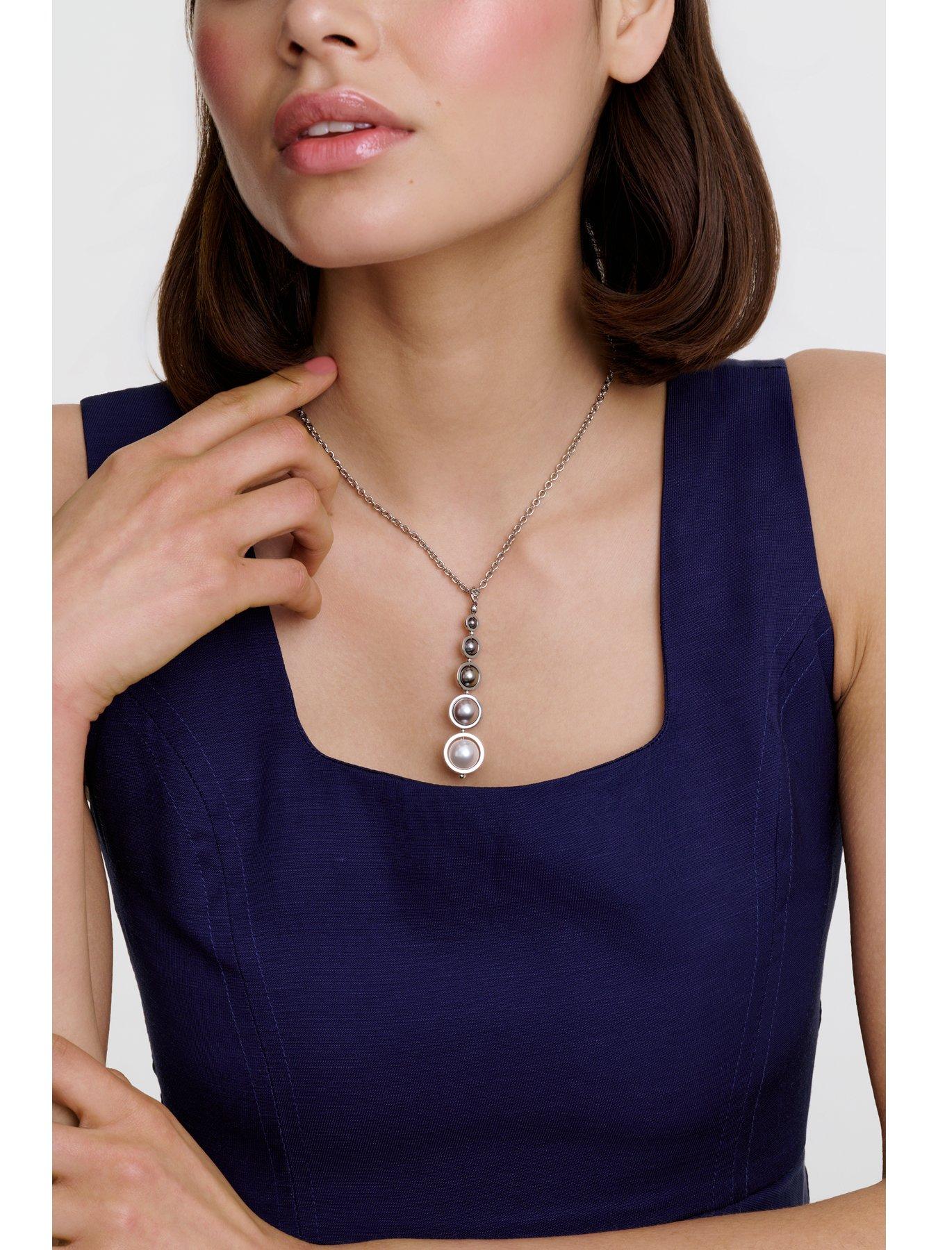 Image 6 of 8 of Karen Millen Logo Pearl Pendant Necklace