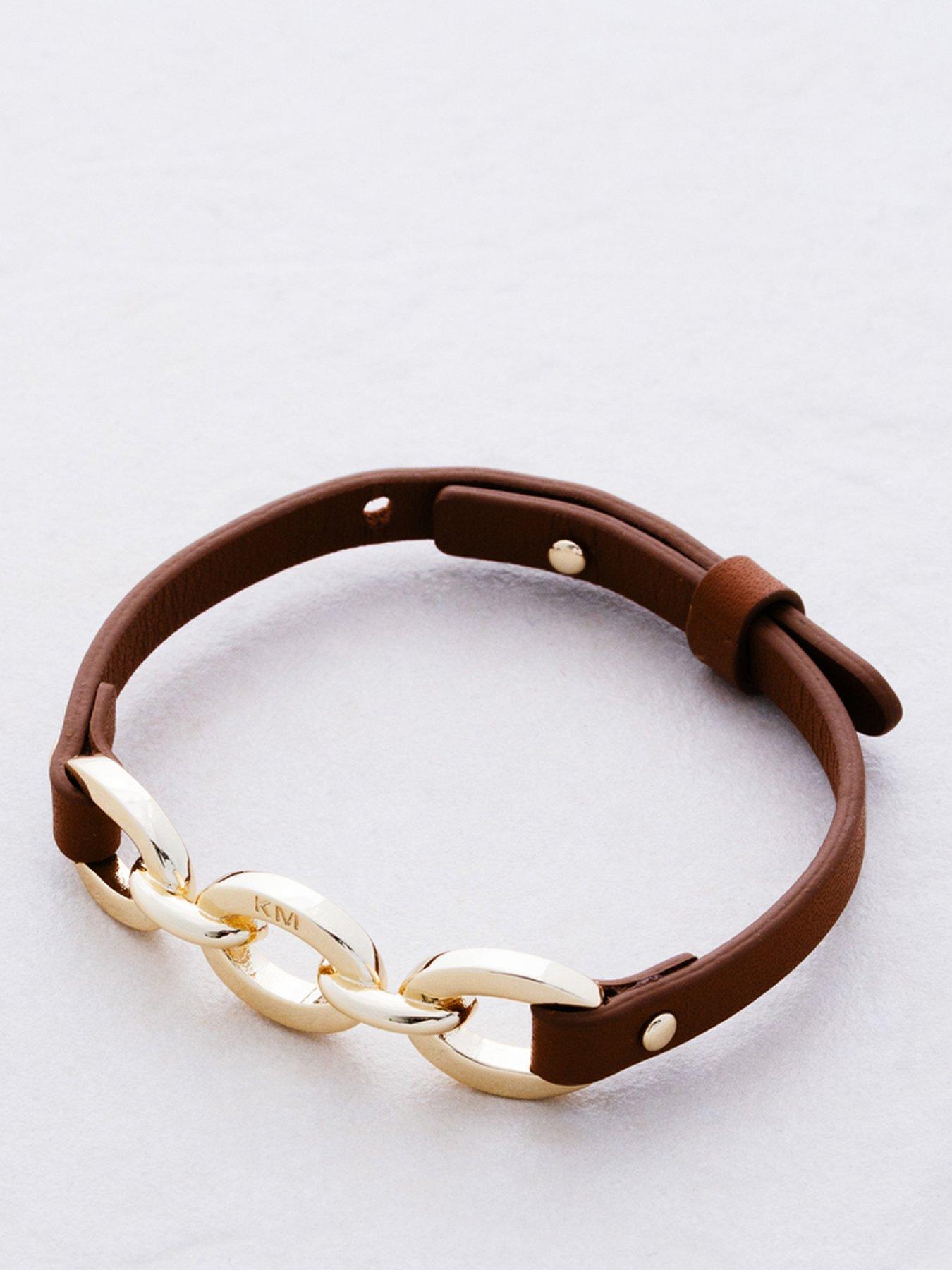 Image 1 of 7 of Karen Millen Chain Link Leather Bracelet