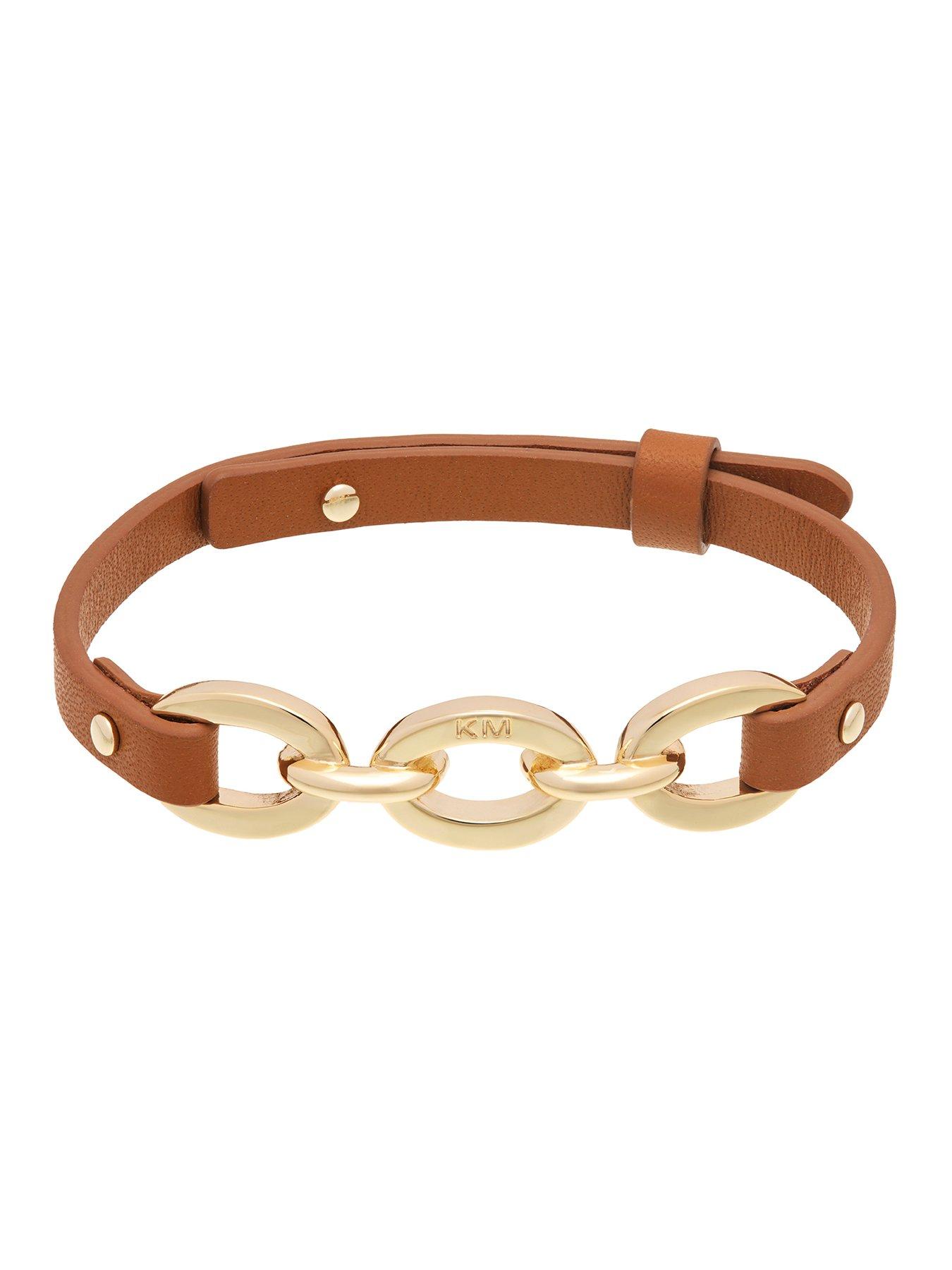 Image 2 of 7 of Karen Millen Chain Link Leather Bracelet