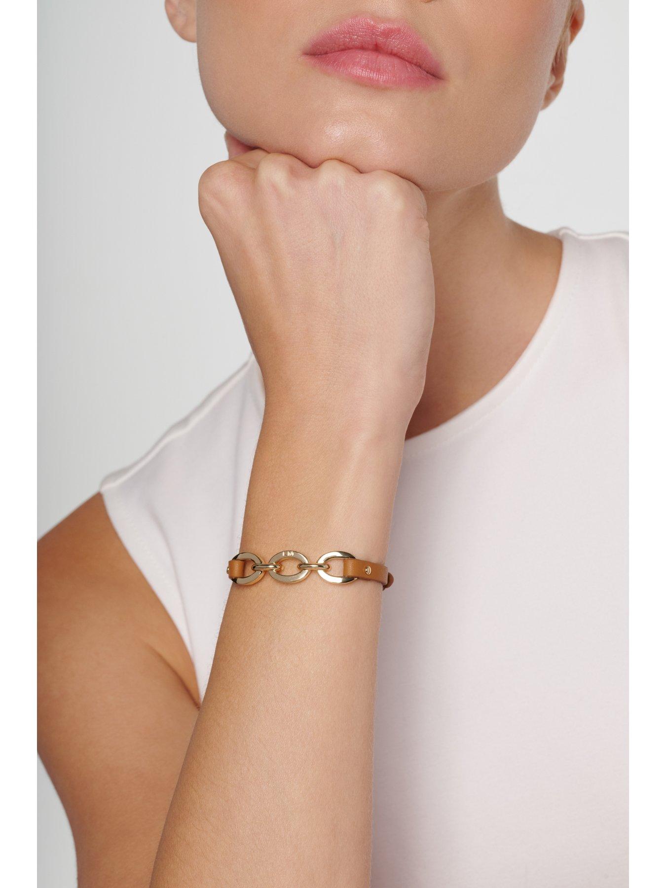 Image 3 of 7 of Karen Millen Chain Link Leather Bracelet
