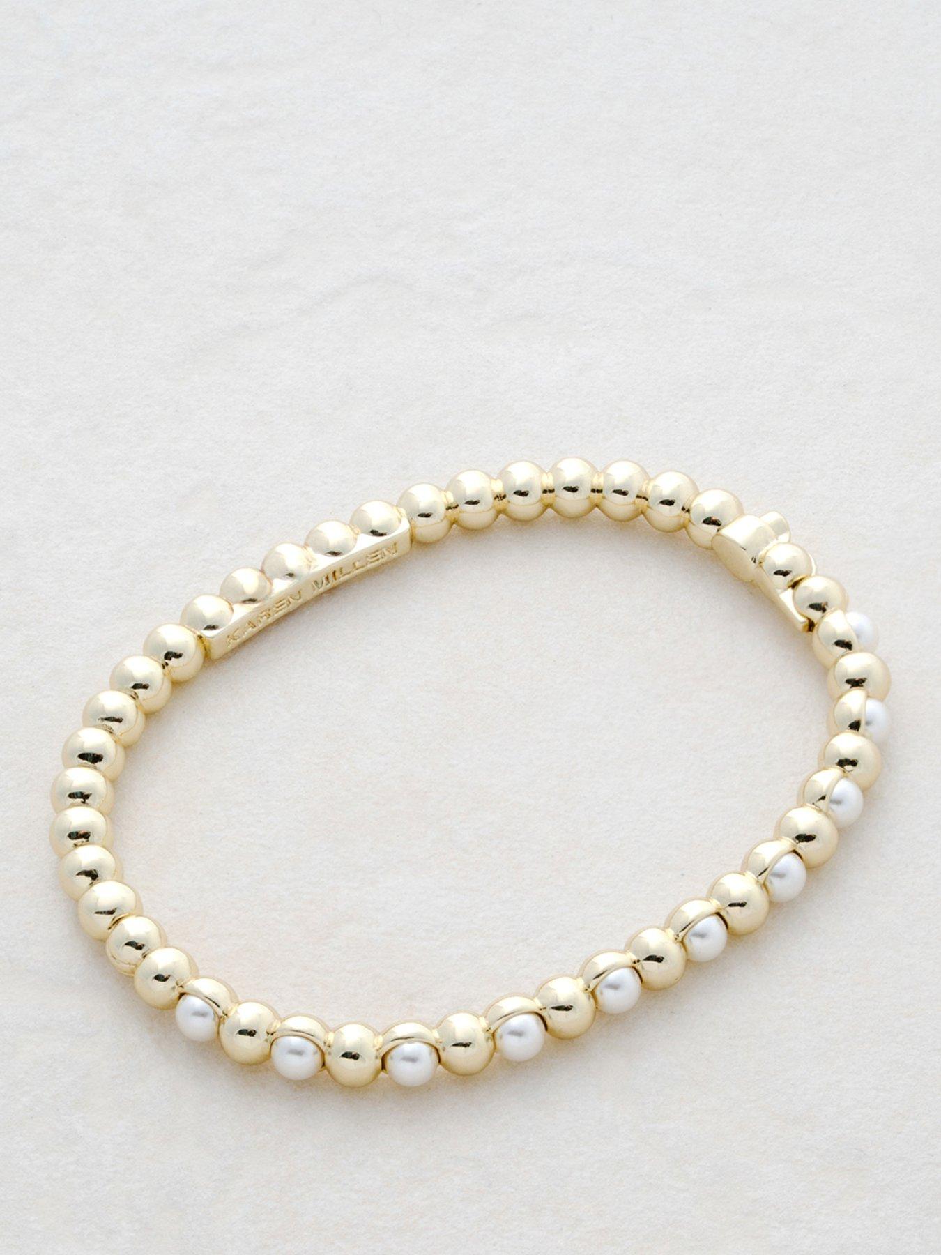 Image 1 of 6 of Karen Millen Logo Pearl Hinged Bangle