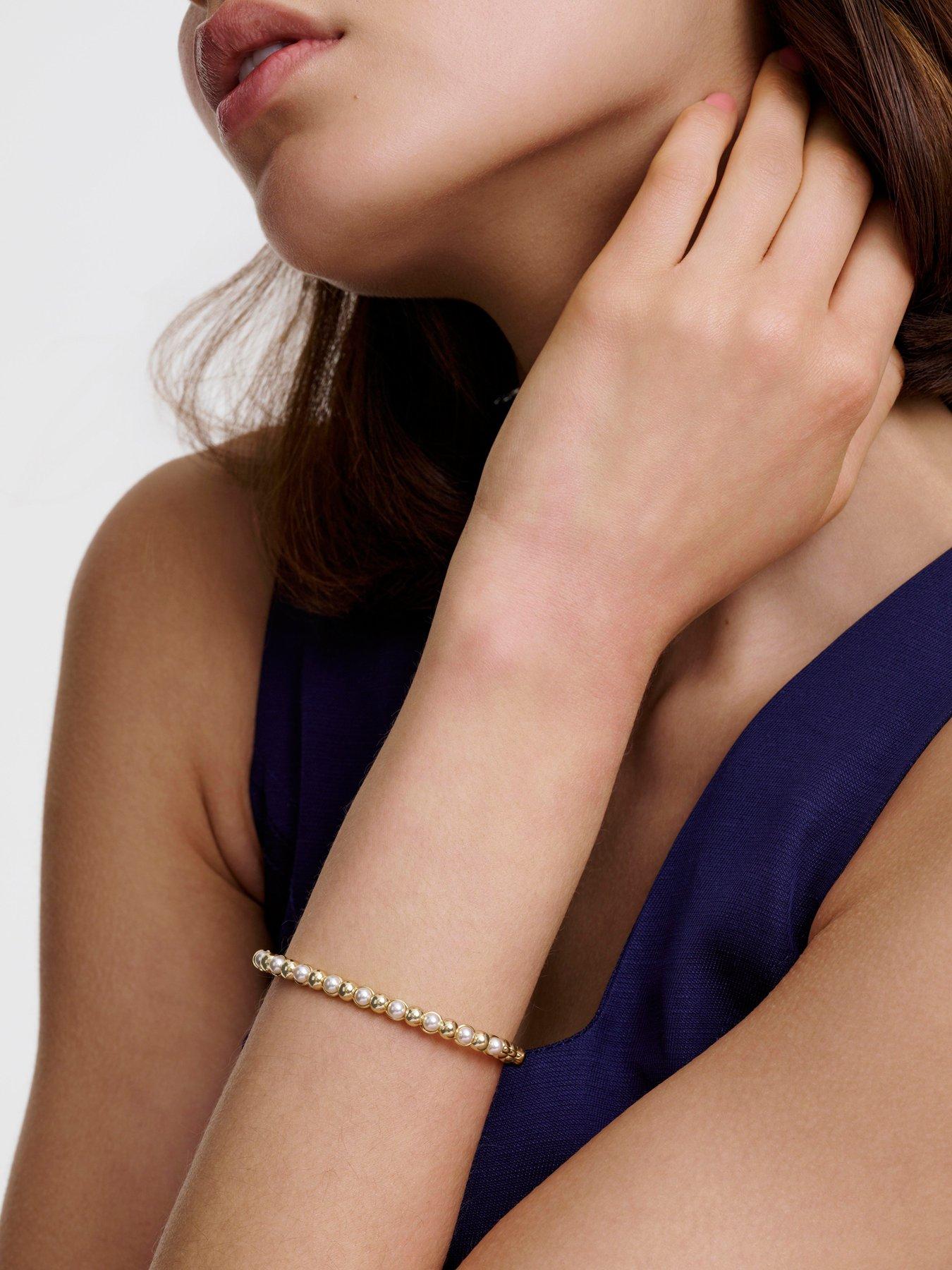 Image 3 of 6 of Karen Millen Logo Pearl Hinged Bangle