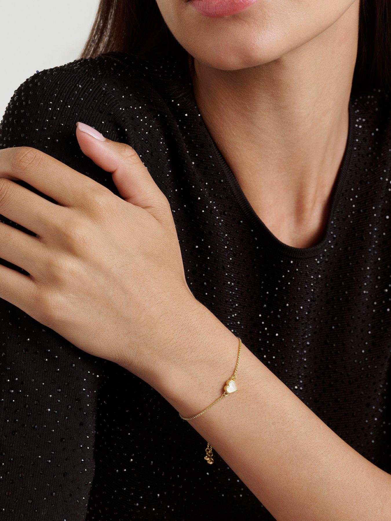 Image 4 of 6 of Ted Baker Womens Pearl Shimmer Heart Charm Adjustable Bracelet - Multi