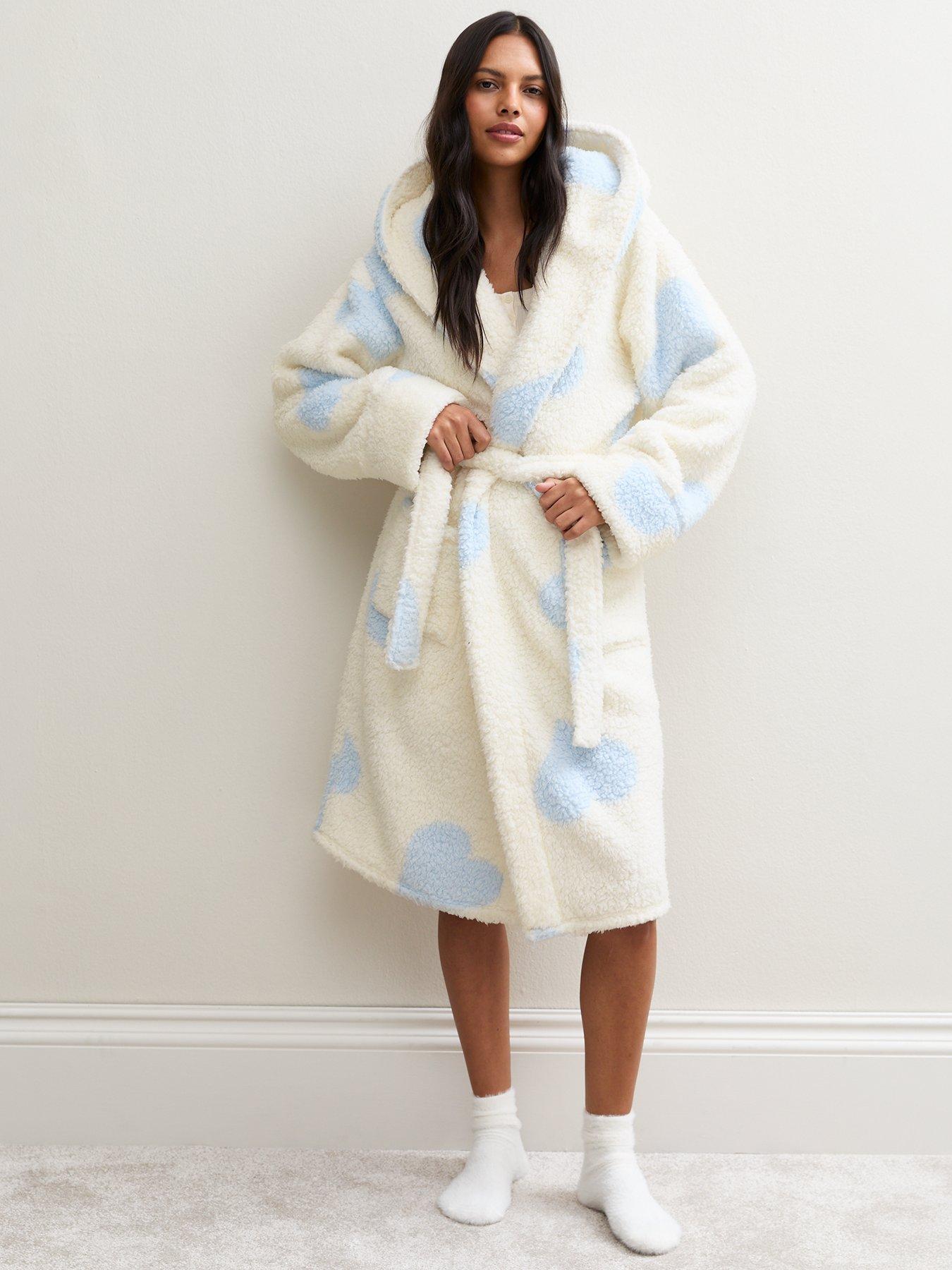 Image 3 of 5 of New Look Womens Heart Double Borg Hooded Dressing Gown - Blue