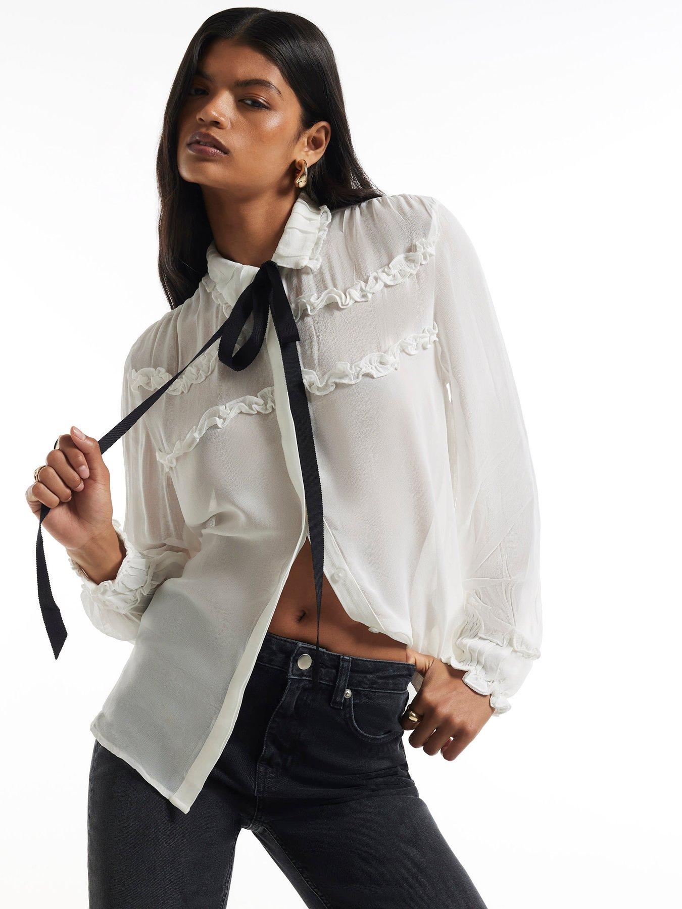 Image 1 of 4 of River Island Ruffle Contrast Tie Blouse