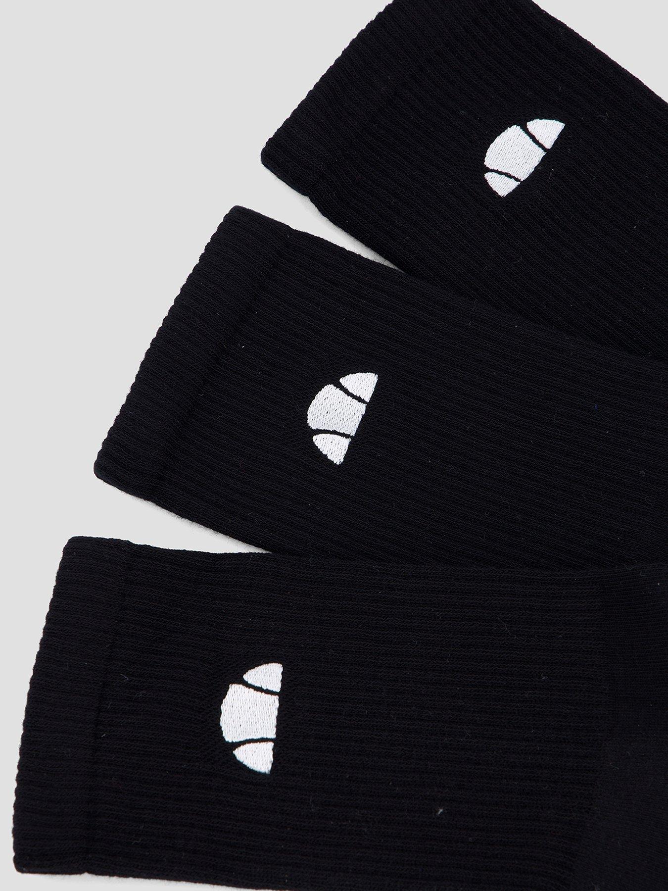 Image 3 of 4 of Ellesse Mens 3 Pack Alacre Ribbed Crew Socks - Black