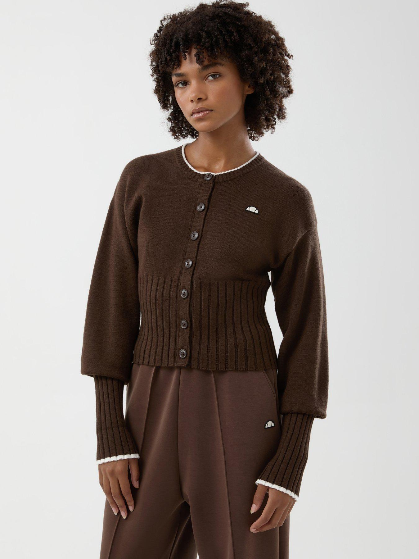 Image 1 of 5 of Ellesse Womens Amazza Button-Through Viscose-Blend Cardigan - Brown