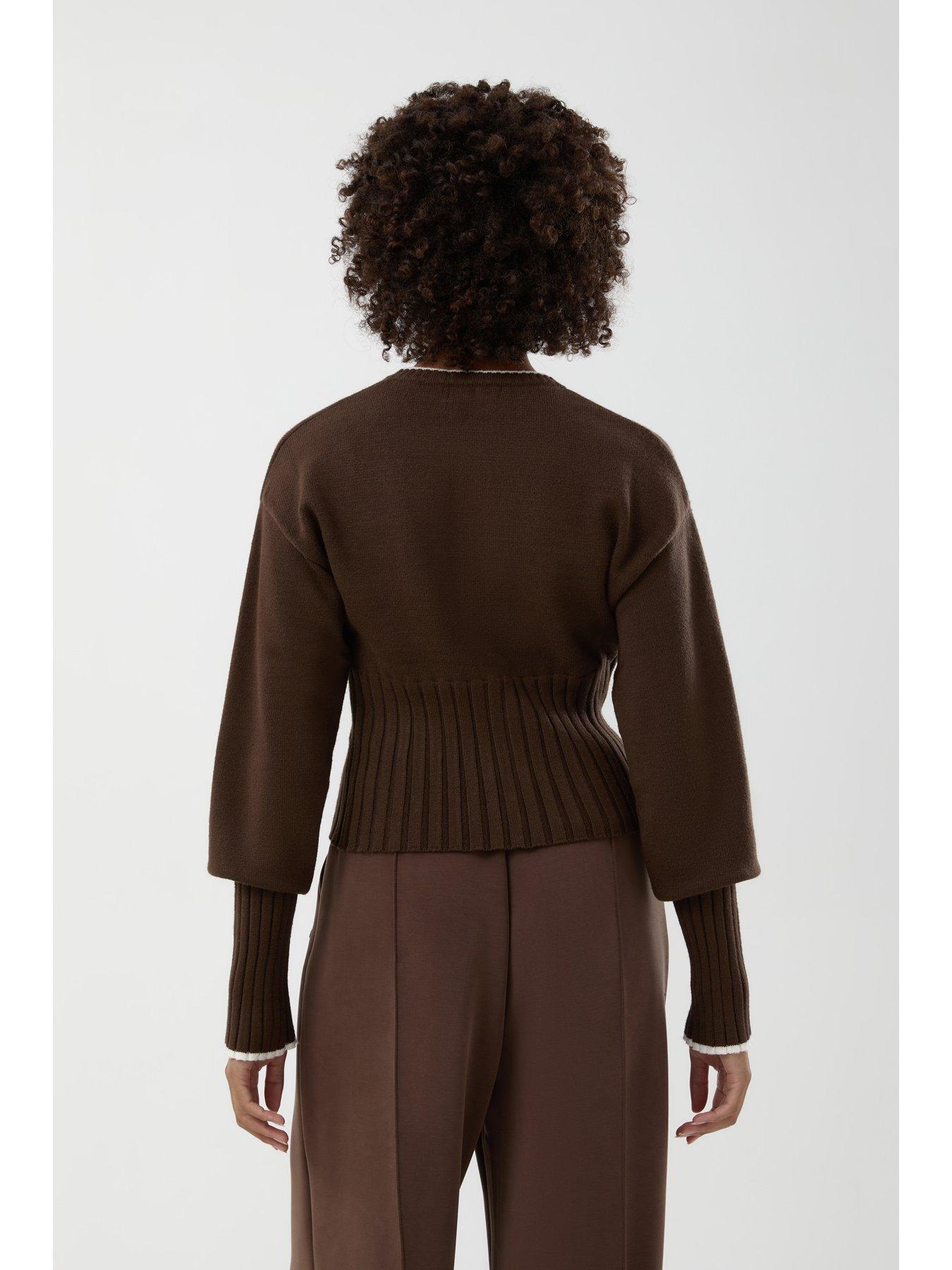 Image 2 of 5 of Ellesse Womens Amazza Button-Through Viscose-Blend Cardigan - Brown