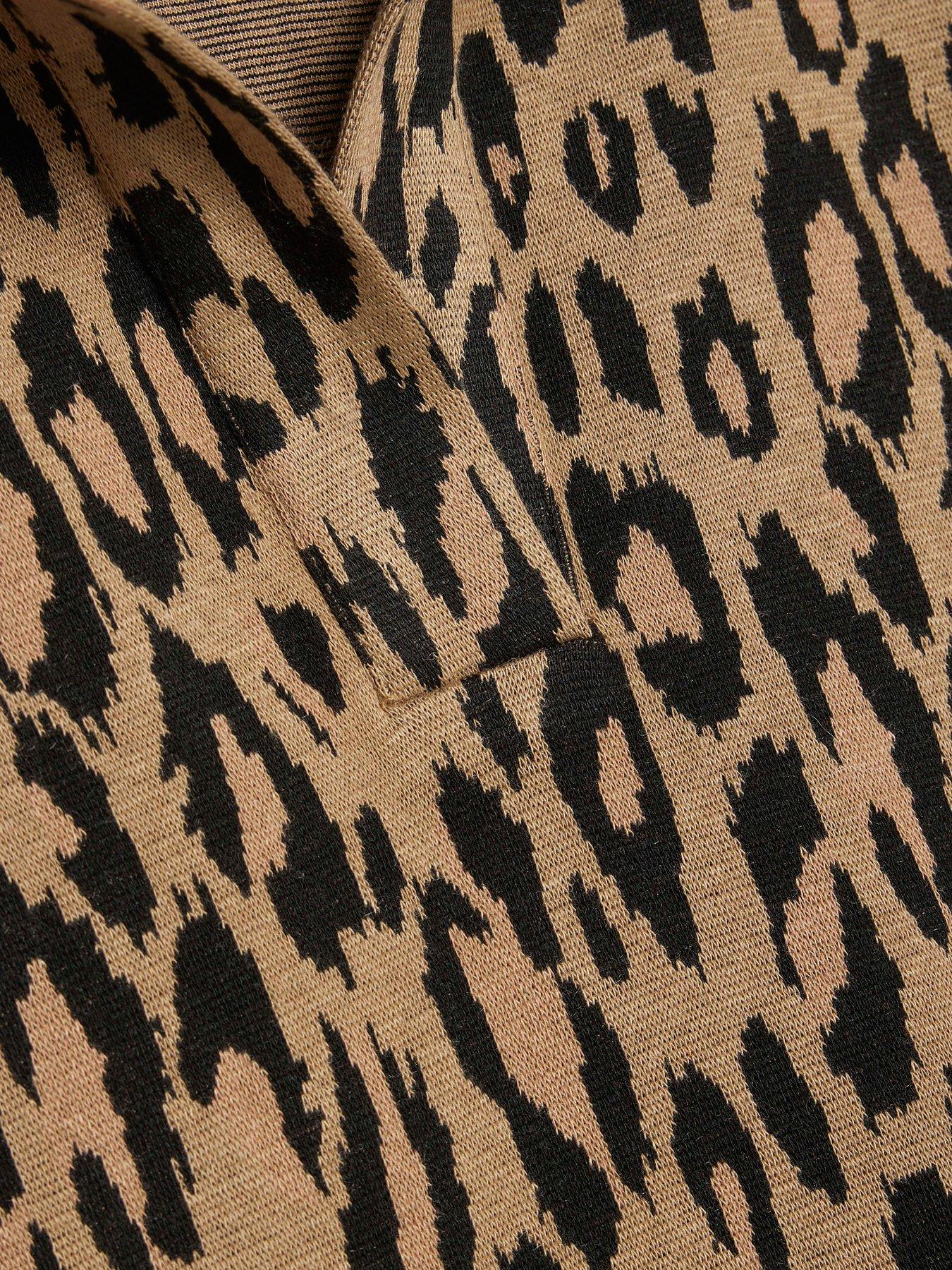 Image 6 of 6 of River Island Leopard Print Jacquard Polo Top - Brown